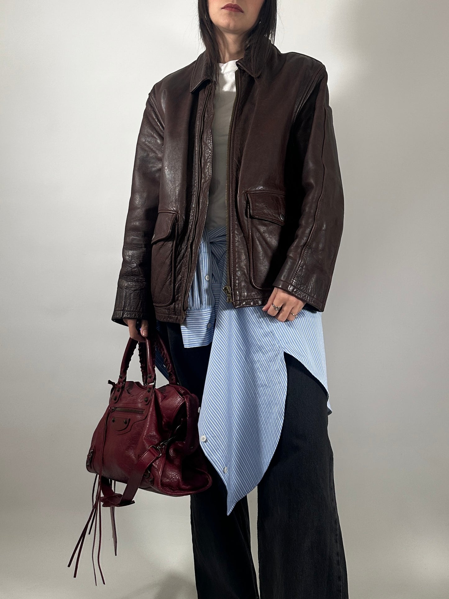 Vintage Leather Jacket with Removable Vest