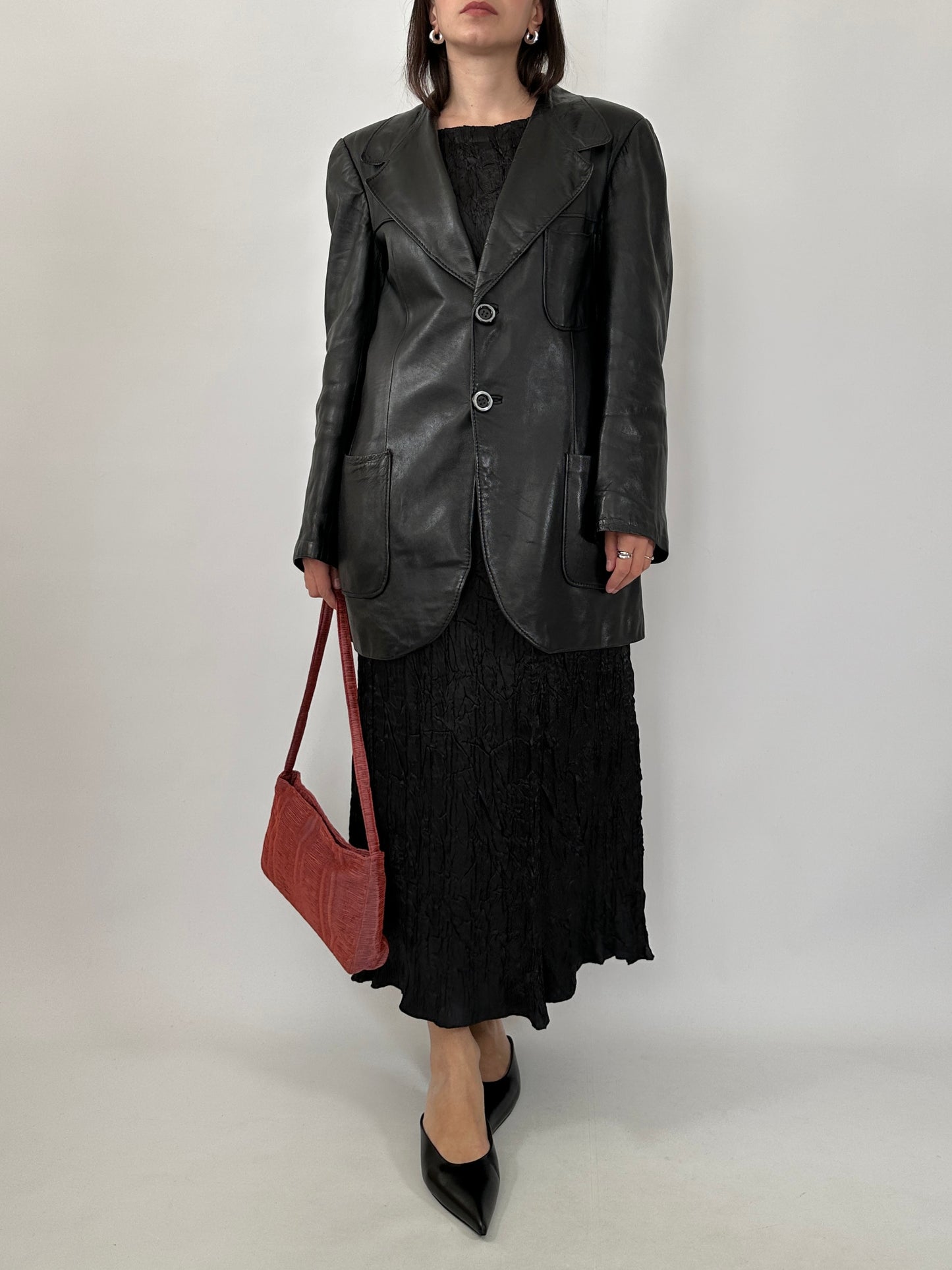 Minimal Leather Long Blazer