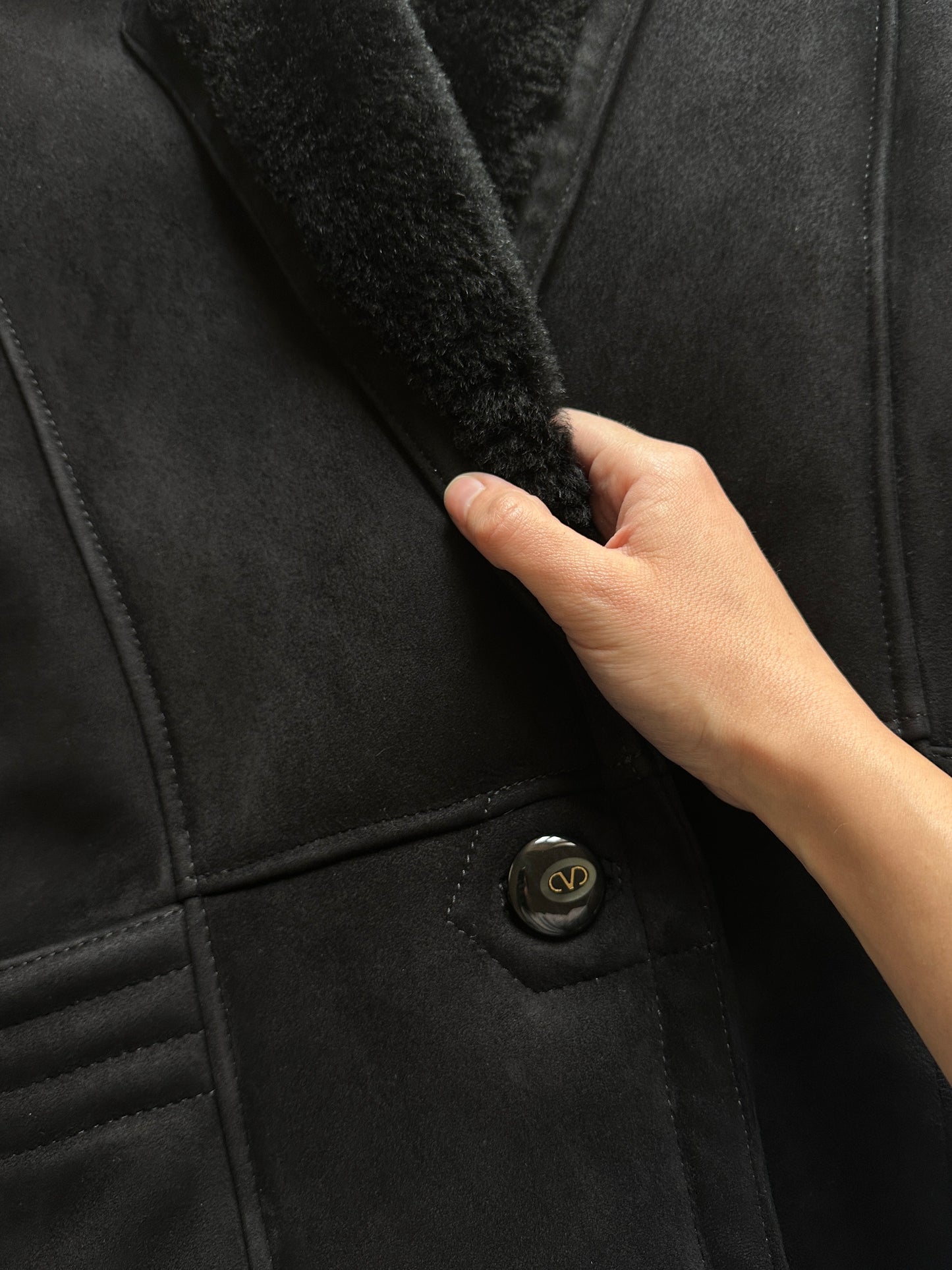 Black Suede Shearling Coat