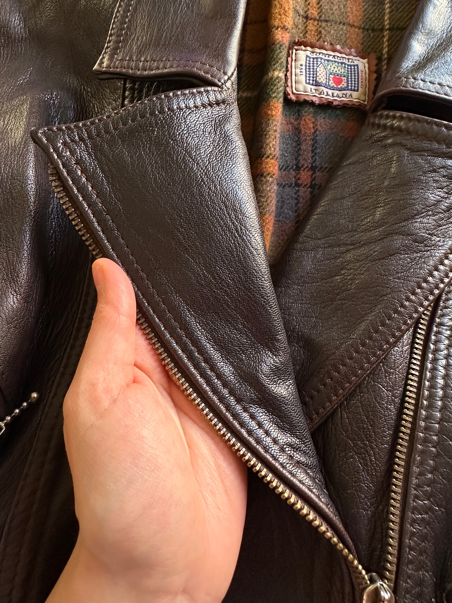 Vintage Dark Brown Leather Belted Jacket