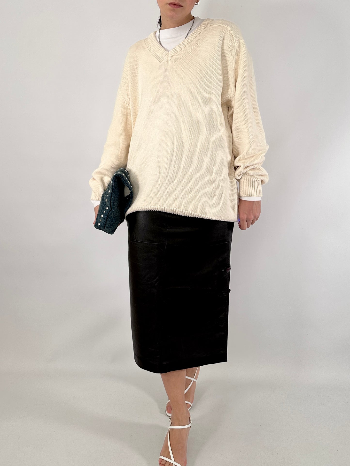 Brown soft leather pencil skirt
