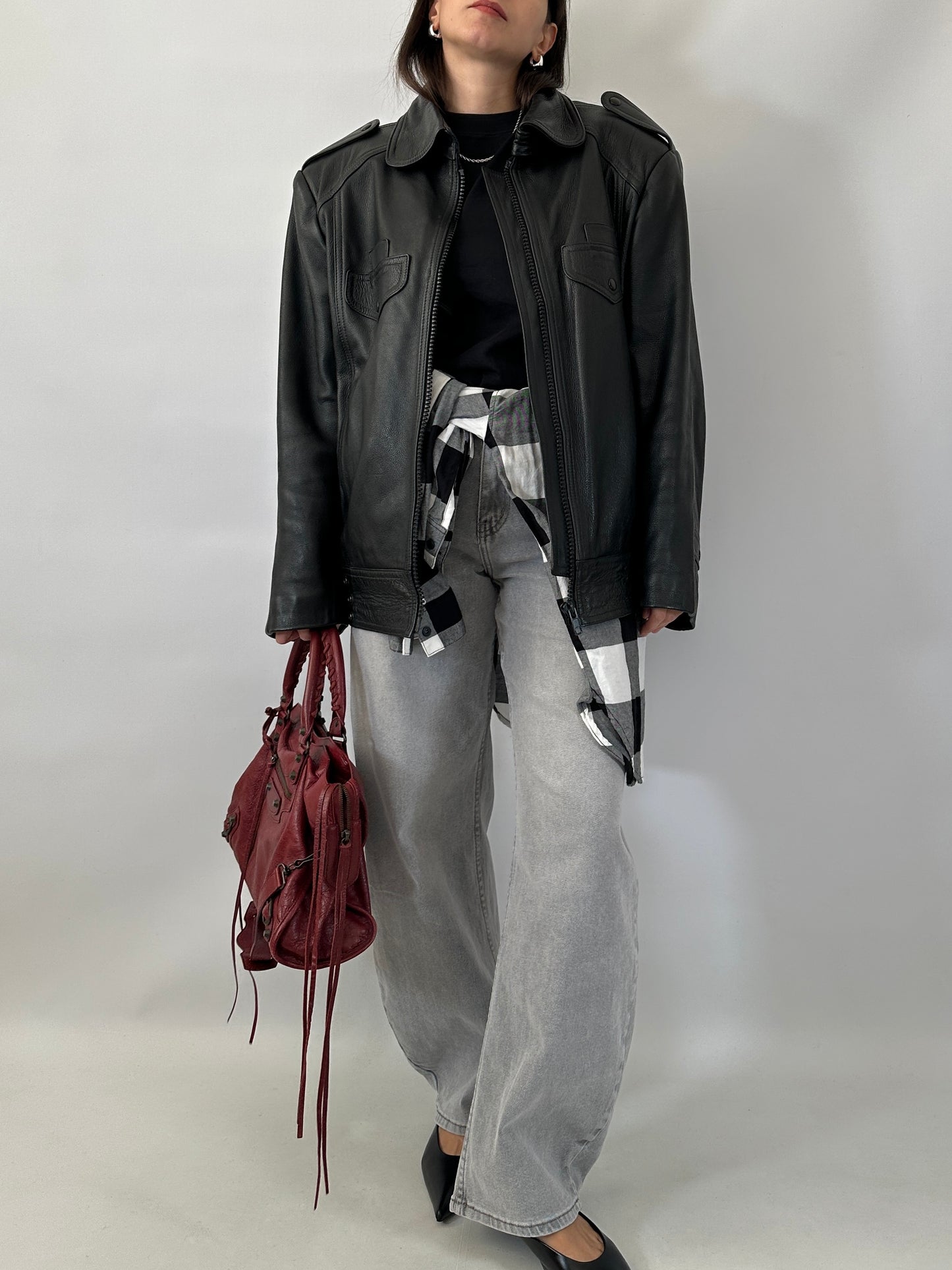 Vintage leather bomber with removable inner vest