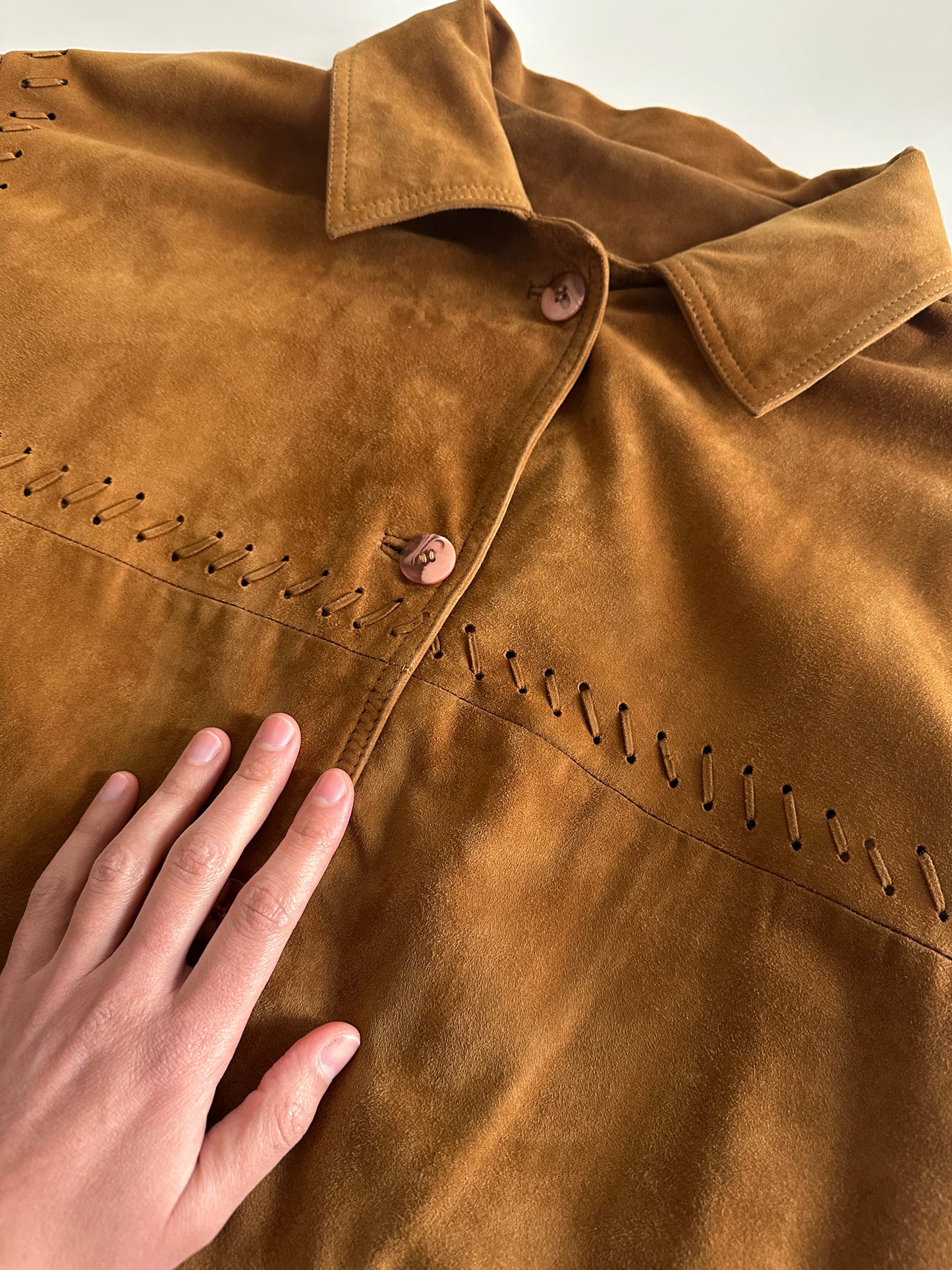 Vintage Suede Jacket with Cross-Stitch Details