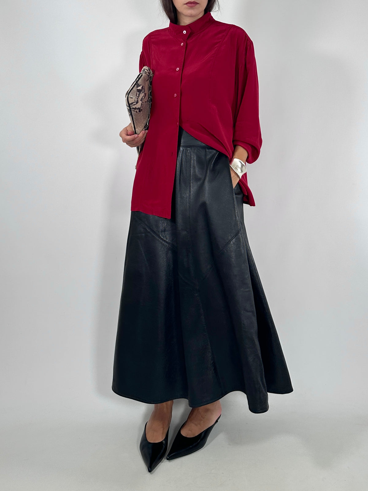 Vintage Black Leather Maxi Skirt