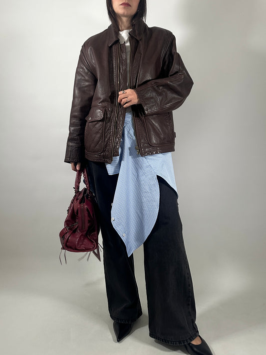 Vintage Leather Jacket with Removable Vest