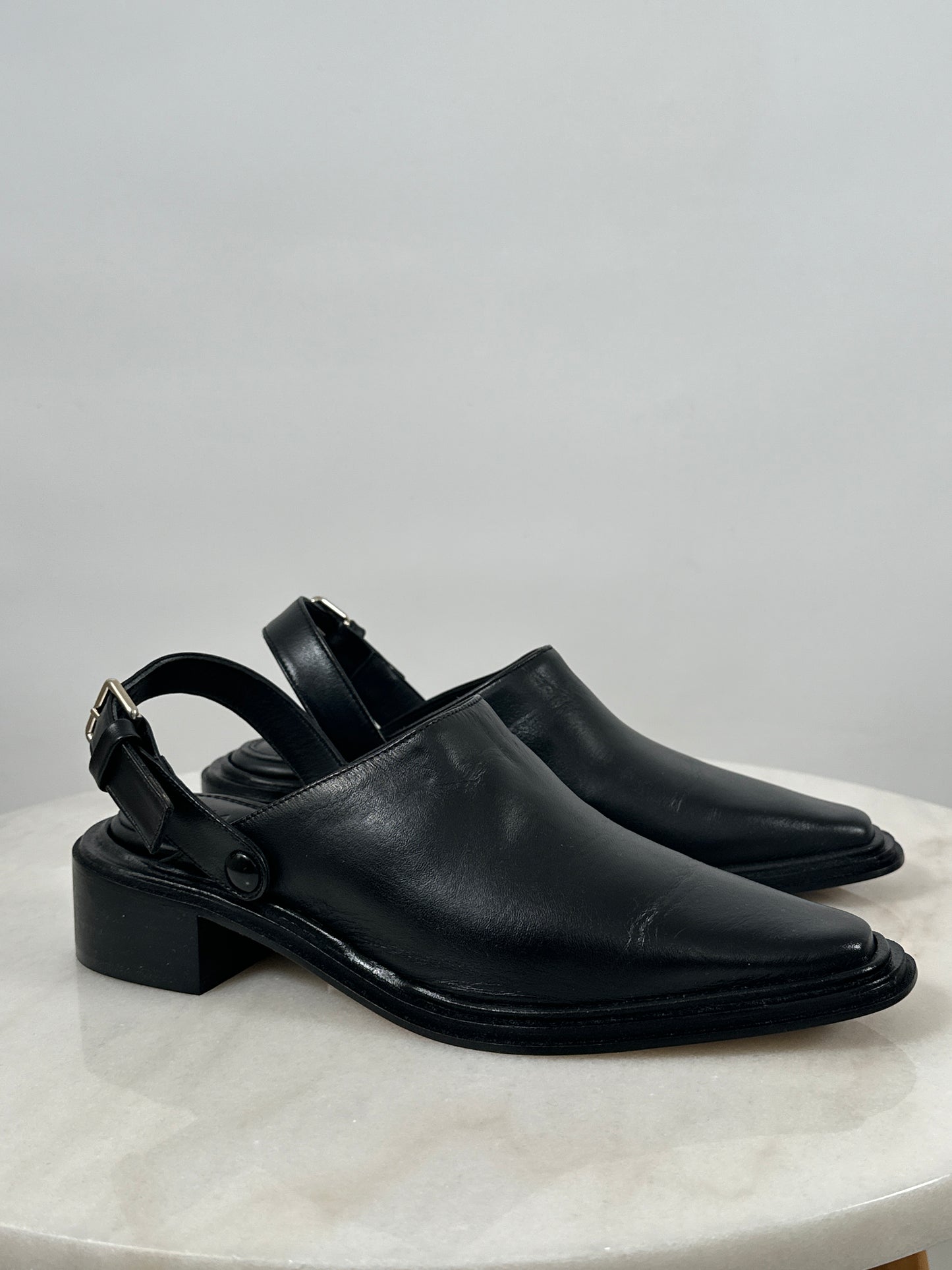 Brand New Leather Mules with Convertible Strap
