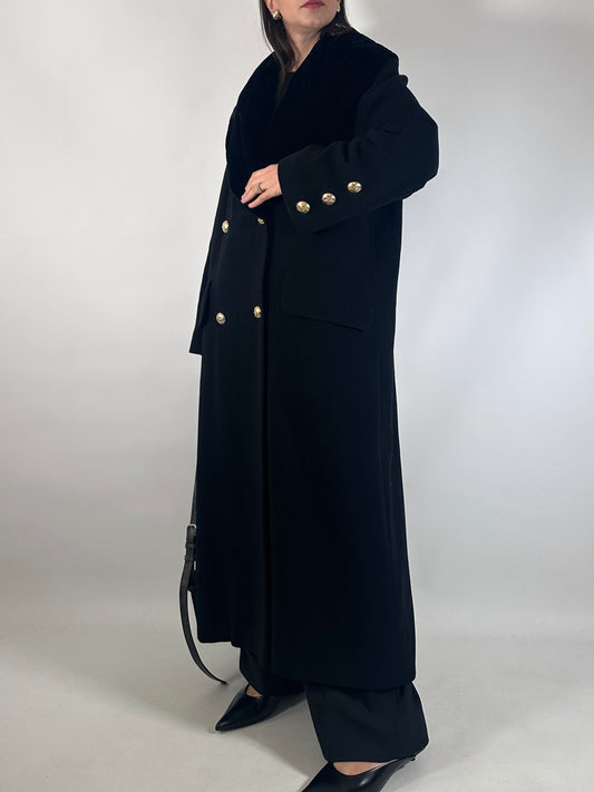 Vintage Wool Coat with Convertible Velvet Collar