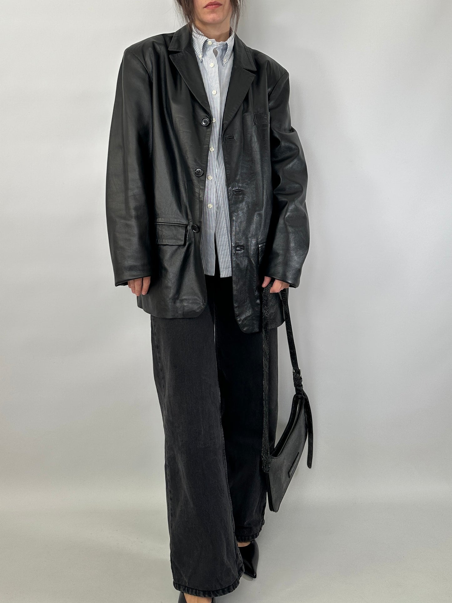 Genuine leather oversize blazer