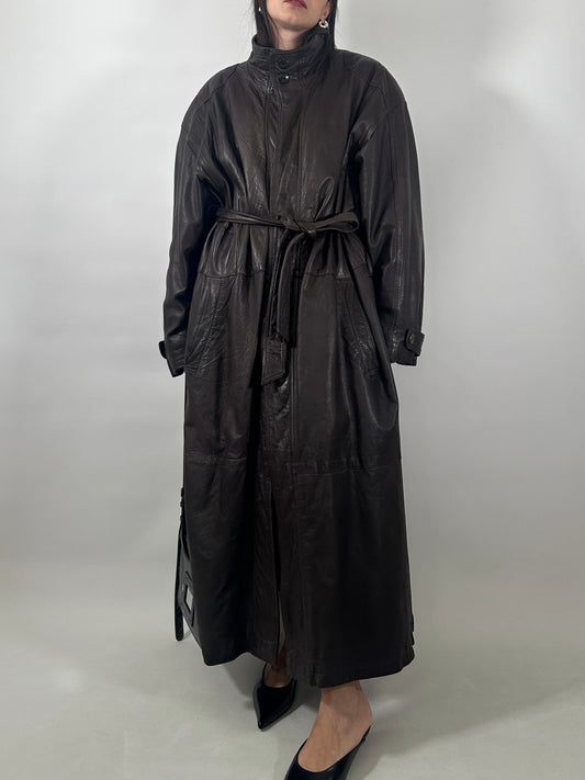 Vintage Soft Leather Funnel Neck Coat