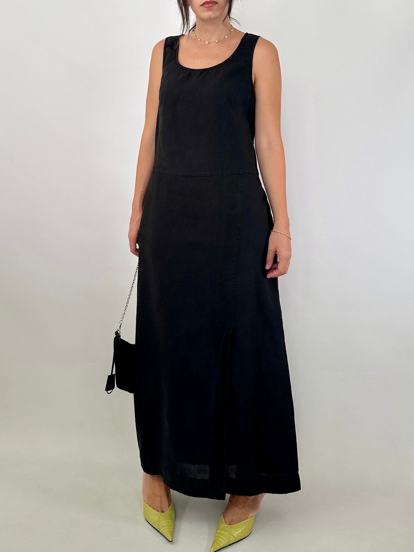 Pure linen maxi black dress