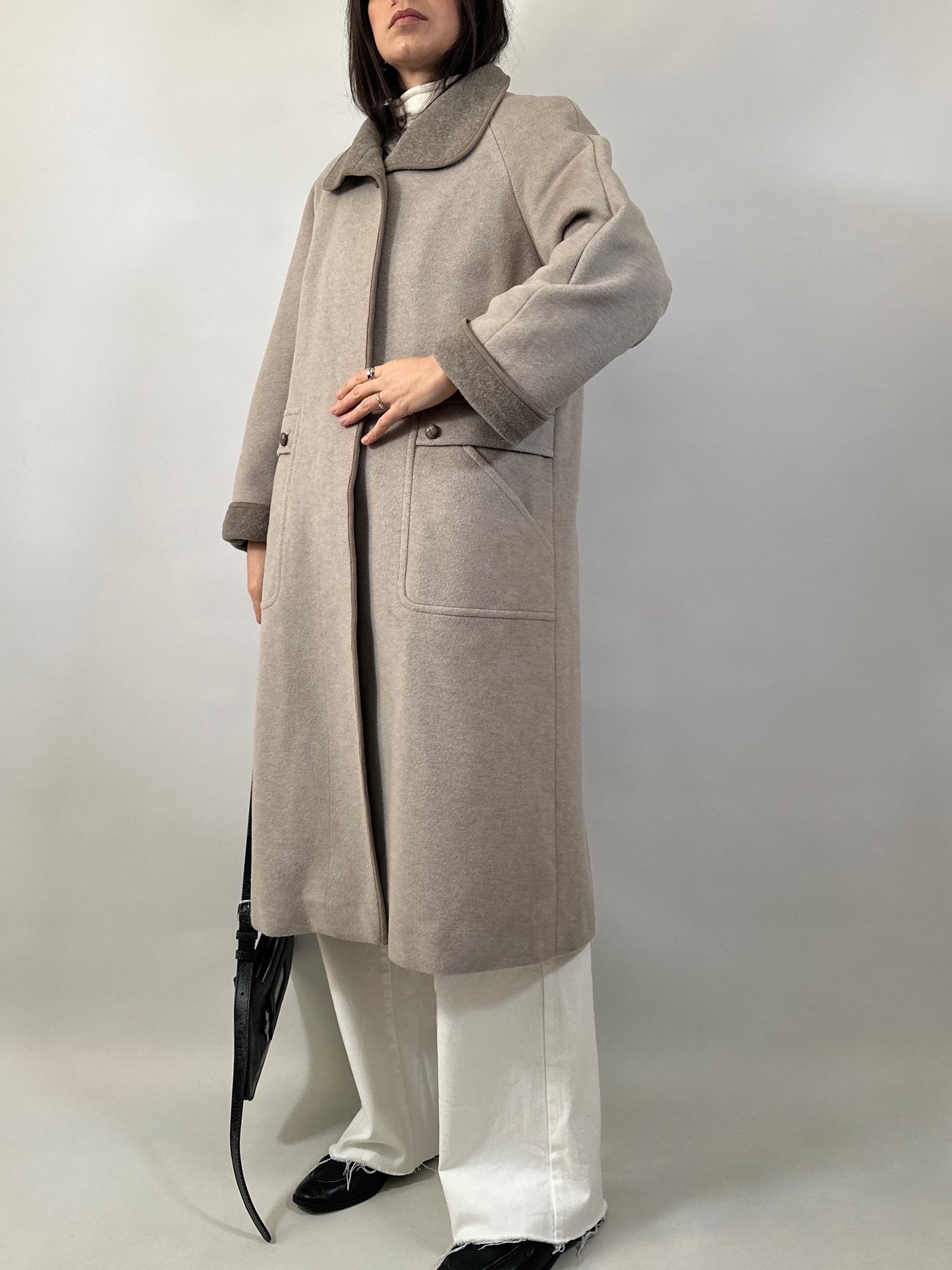 Vintage Wool & Cashmere Coat with Contrast Collar & Cuffs