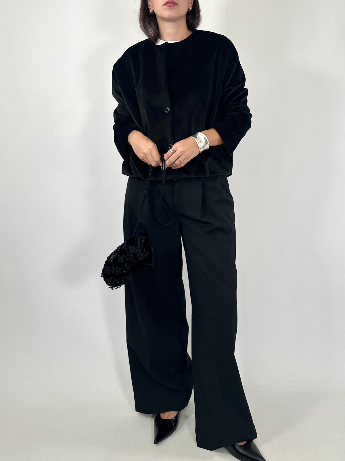Tailored Black Velvet Bomber