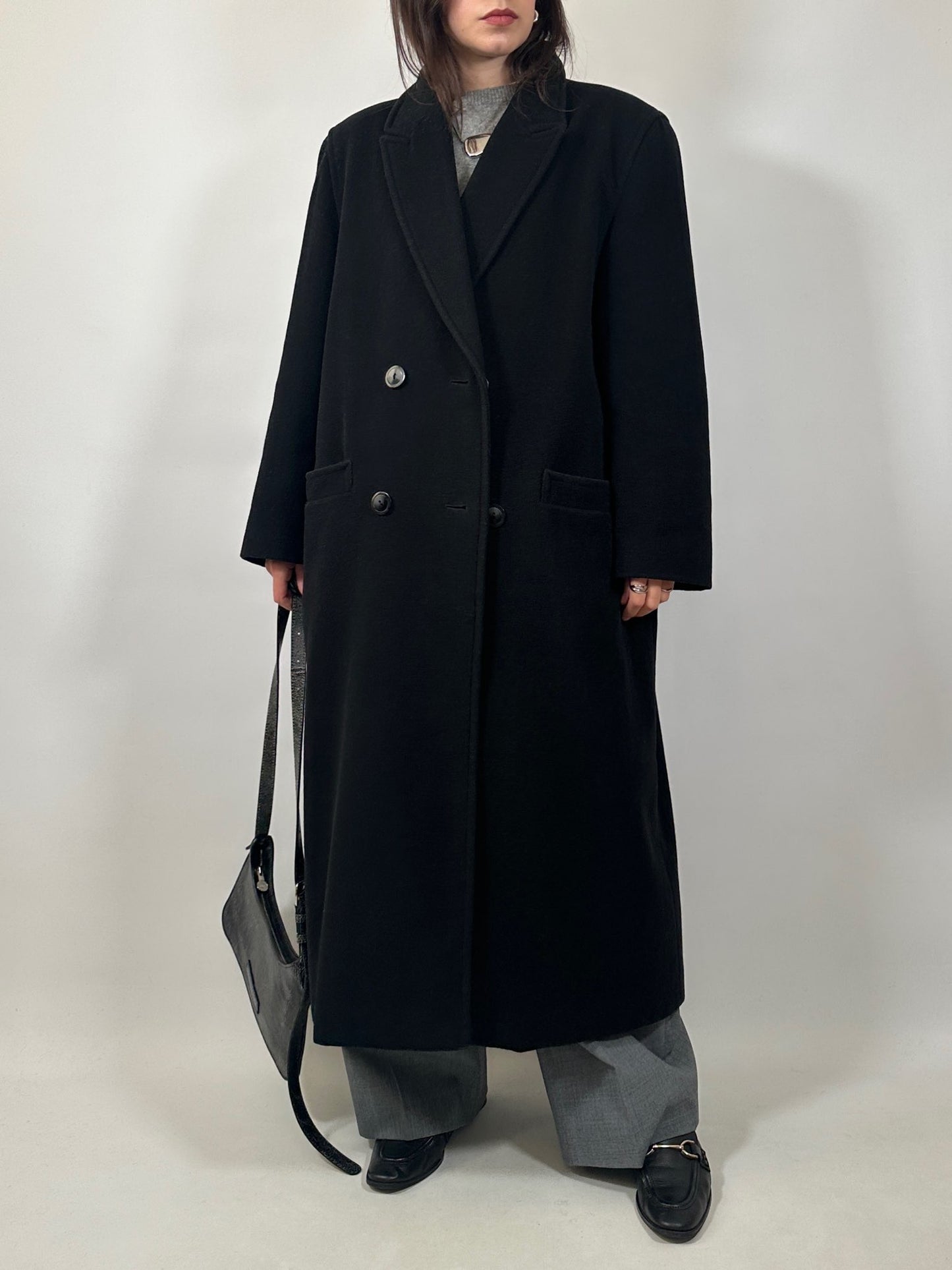 Vintage Long Black Wool Coat