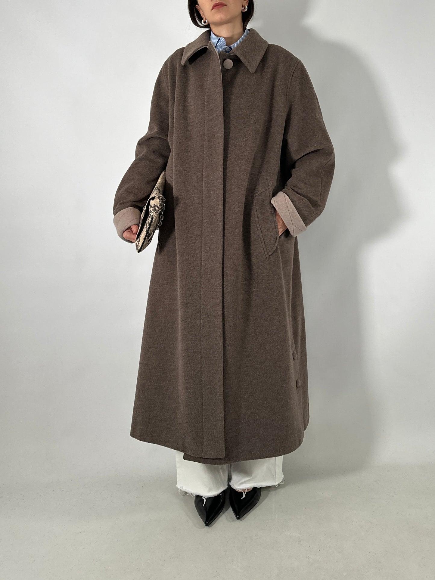 Vintage taupe wool and cashmere long coat