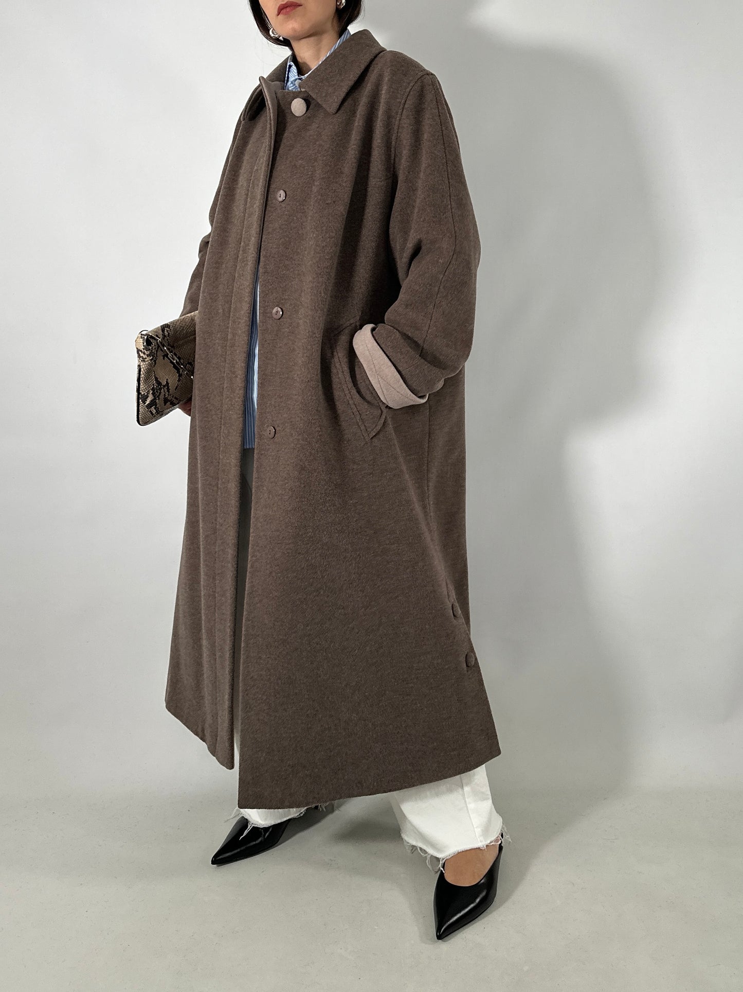 Vintage taupe wool and cashmere long coat