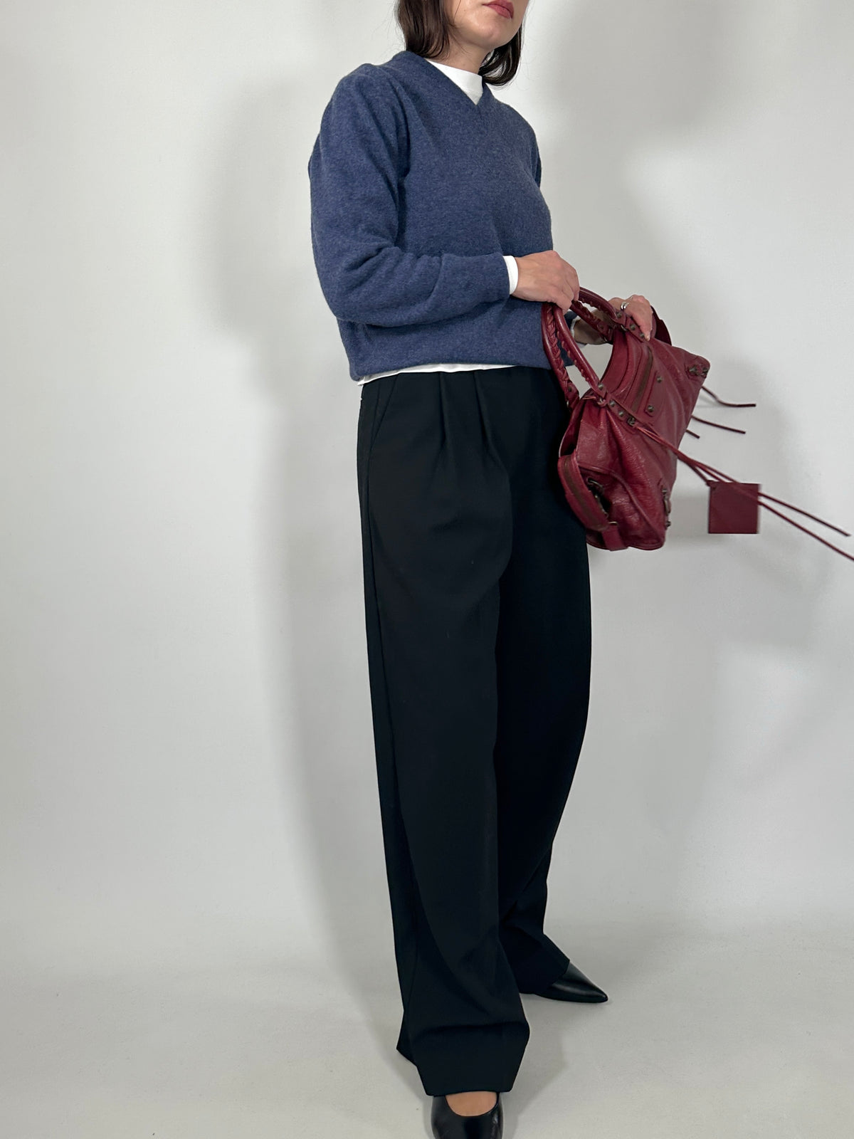 Blue Wool V-Neck Sweater
