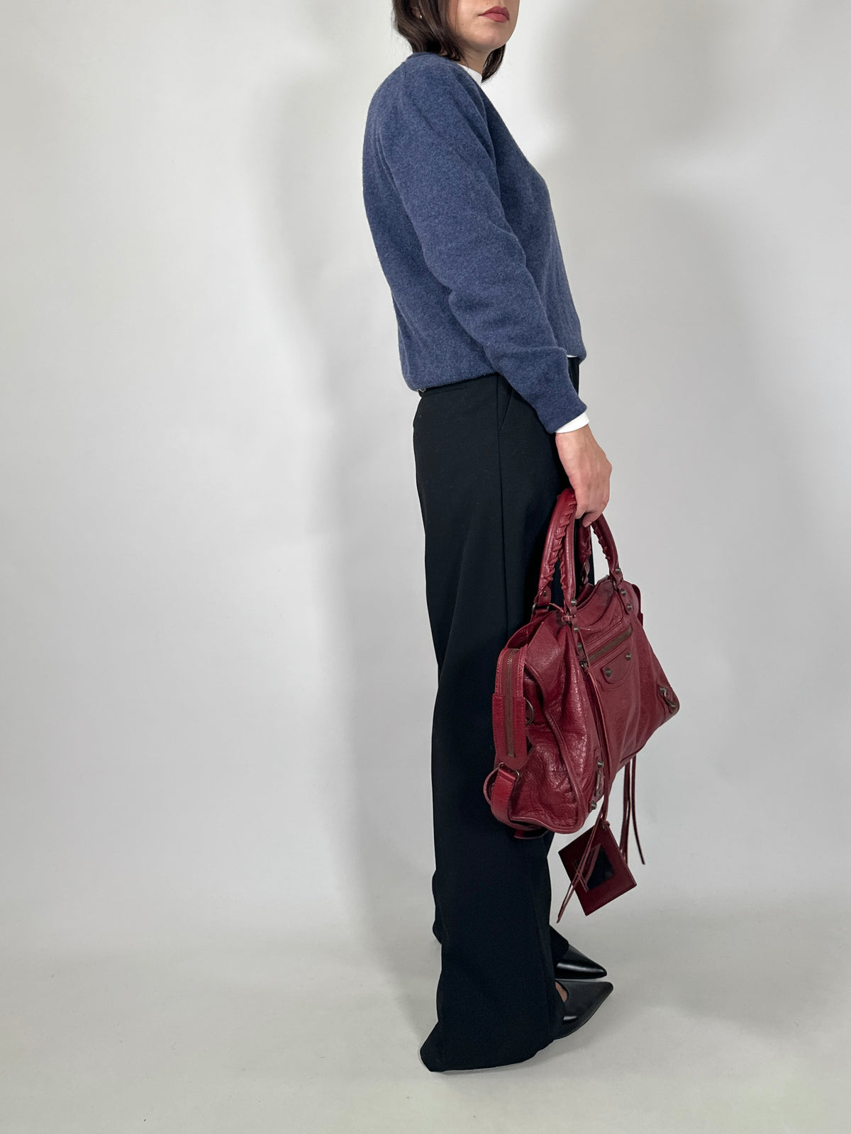 Blue Wool V-Neck Sweater