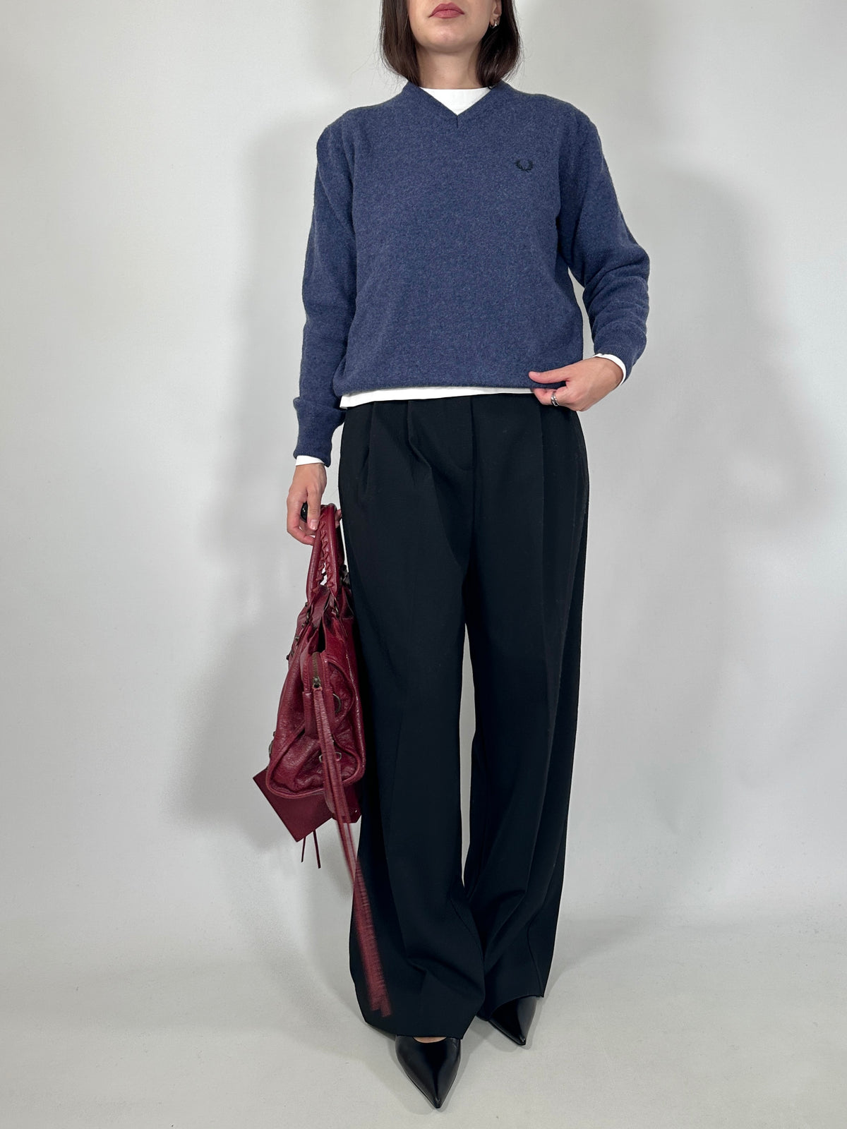 Blue Wool V-Neck Sweater