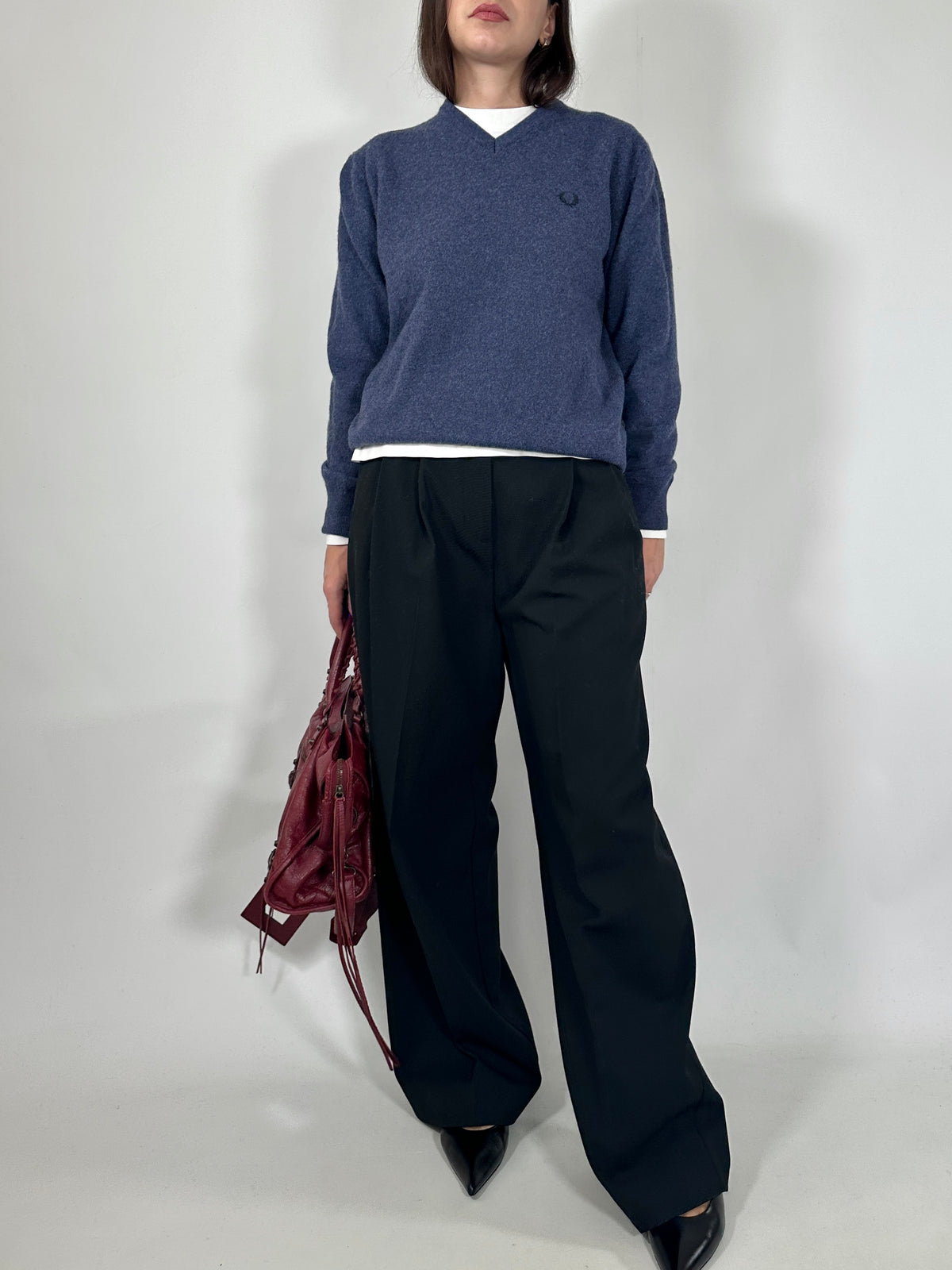 Blue Wool V-Neck Sweater