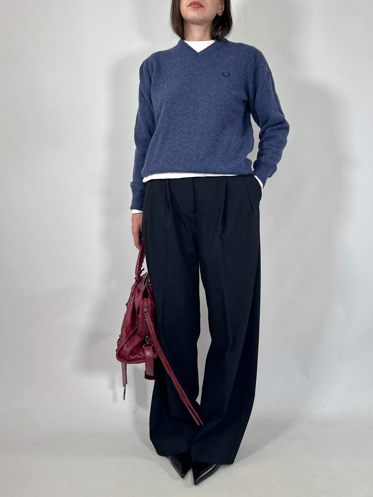Blue Wool V-Neck Sweater