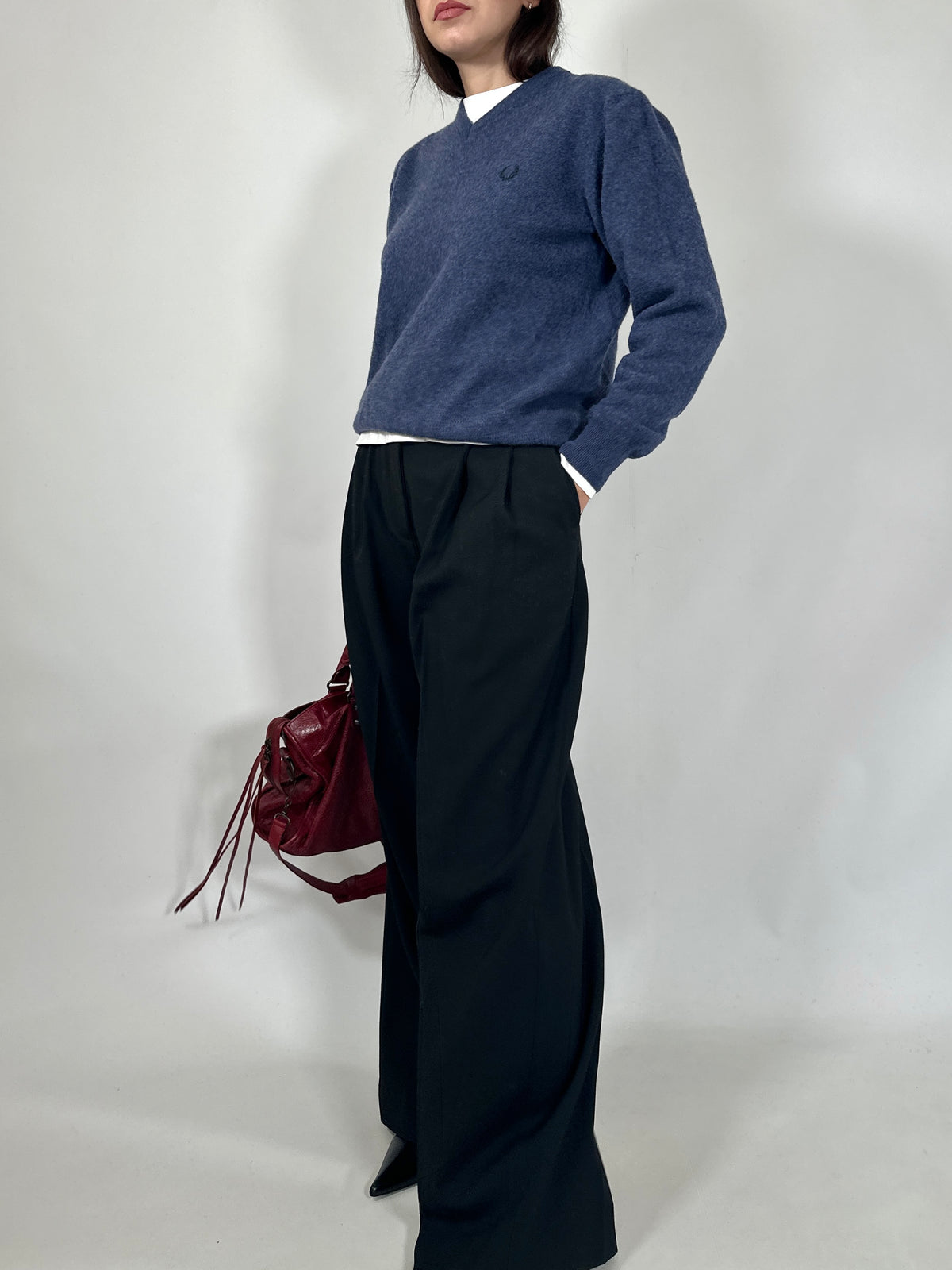 Blue Wool V-Neck Sweater