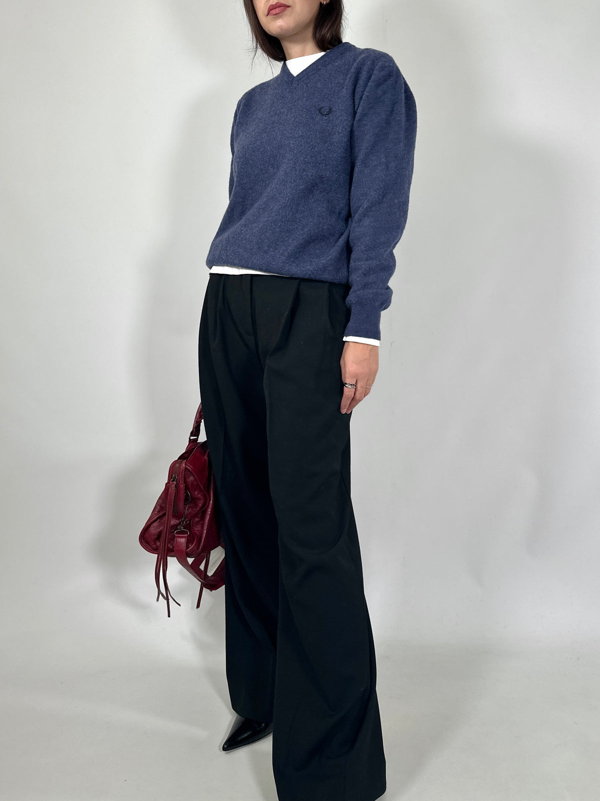Blue Wool V-Neck Sweater
