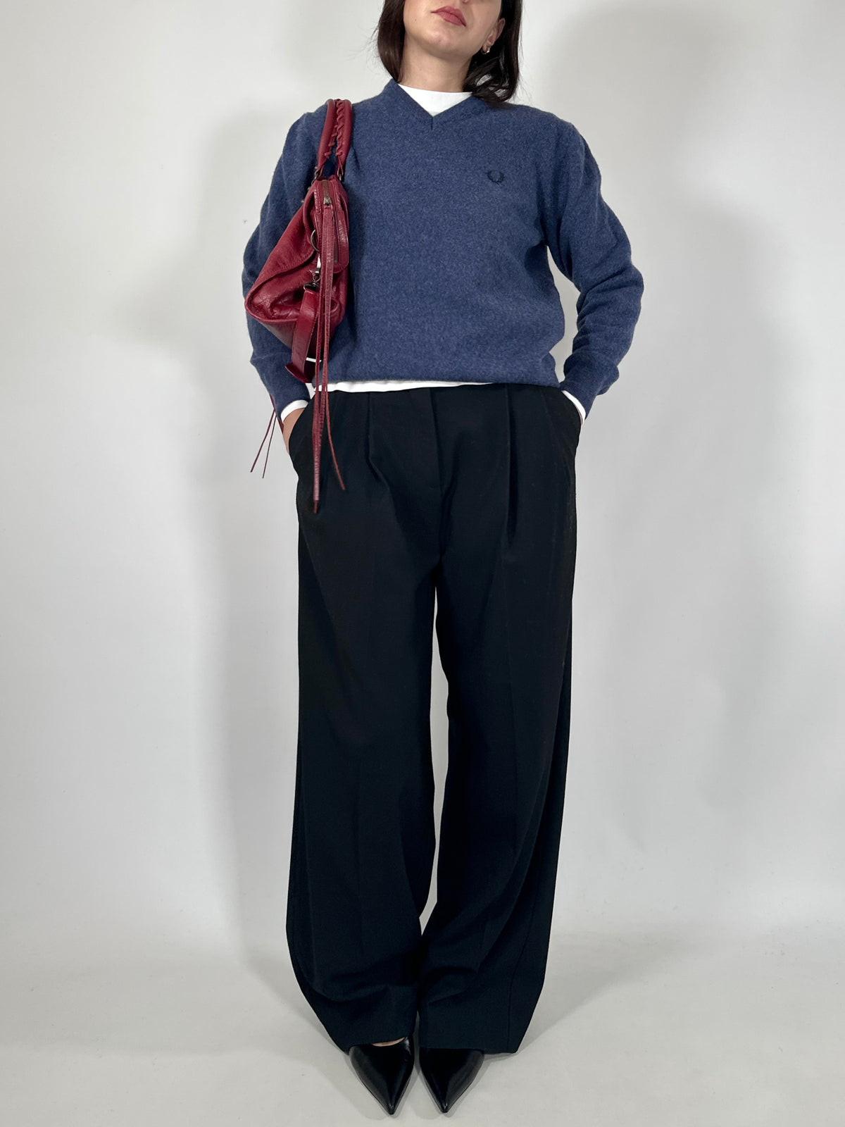 Blue Wool V-Neck Sweater