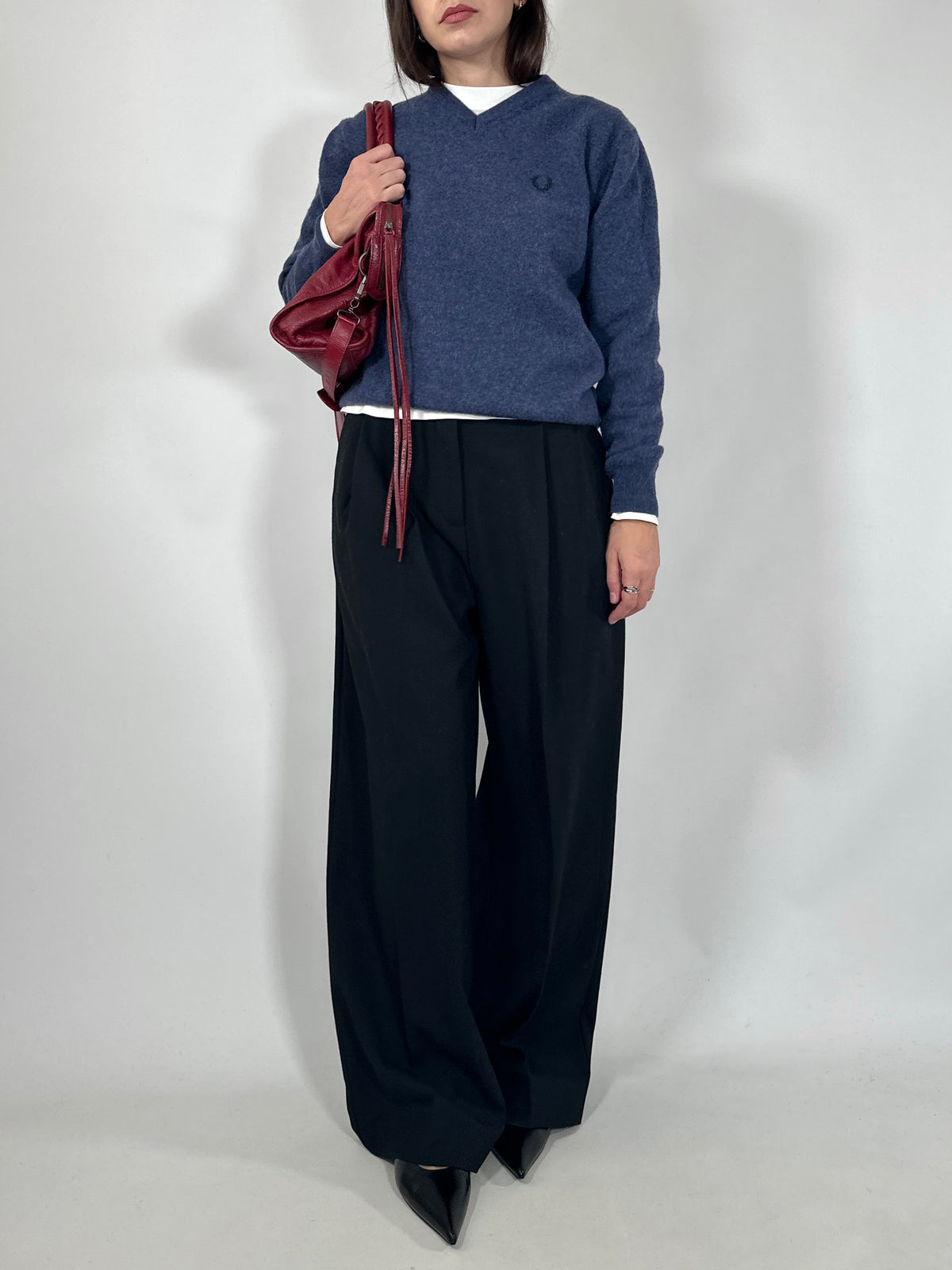 Blue Wool V-Neck Sweater