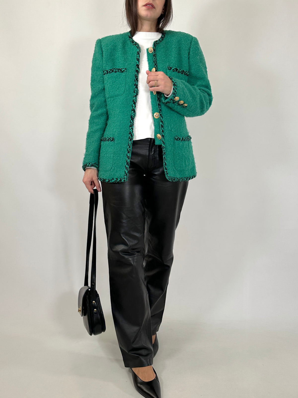 Vintage Green Bouclé Wool Jacket