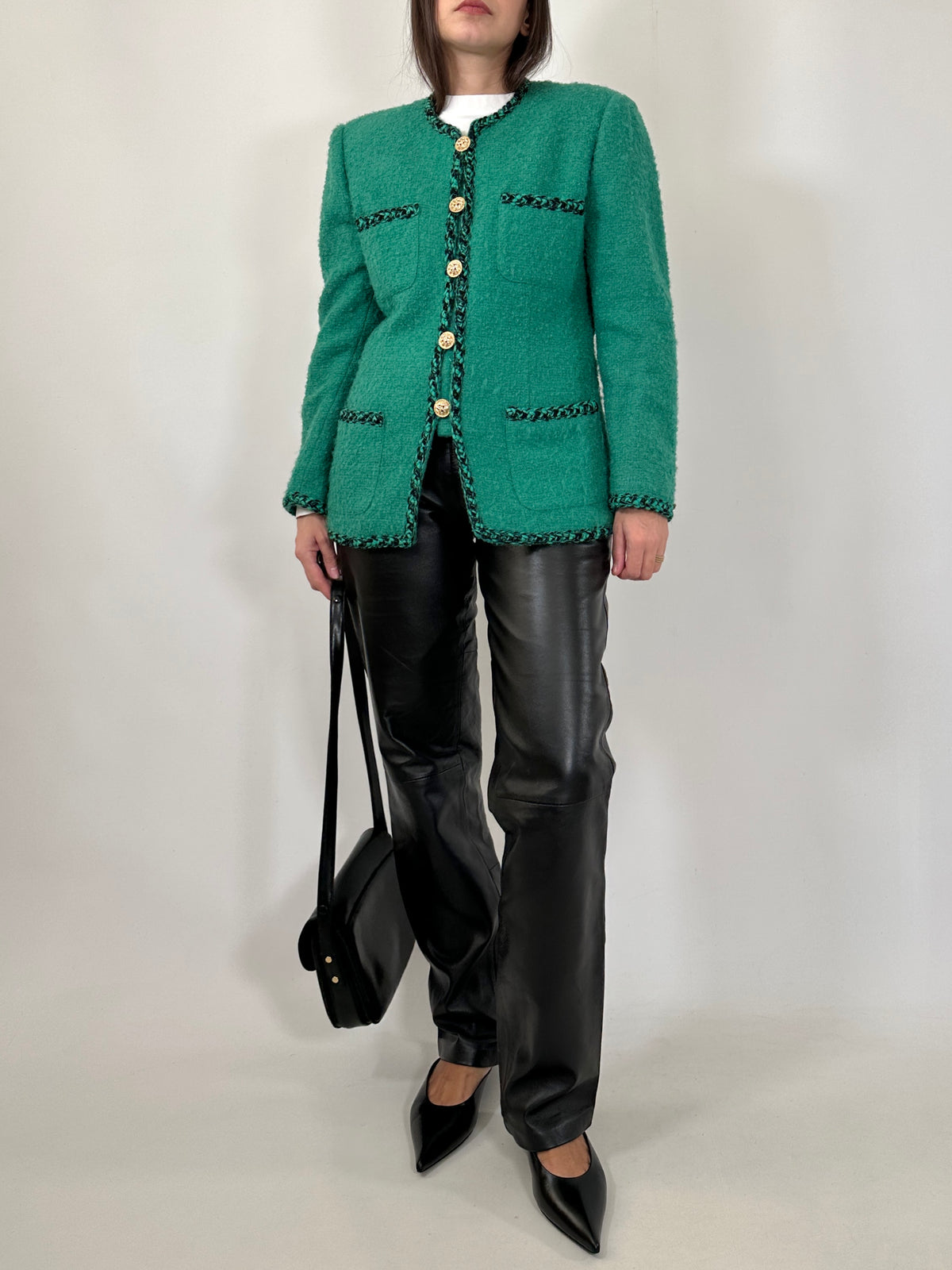 Vintage Green Bouclé Wool Jacket
