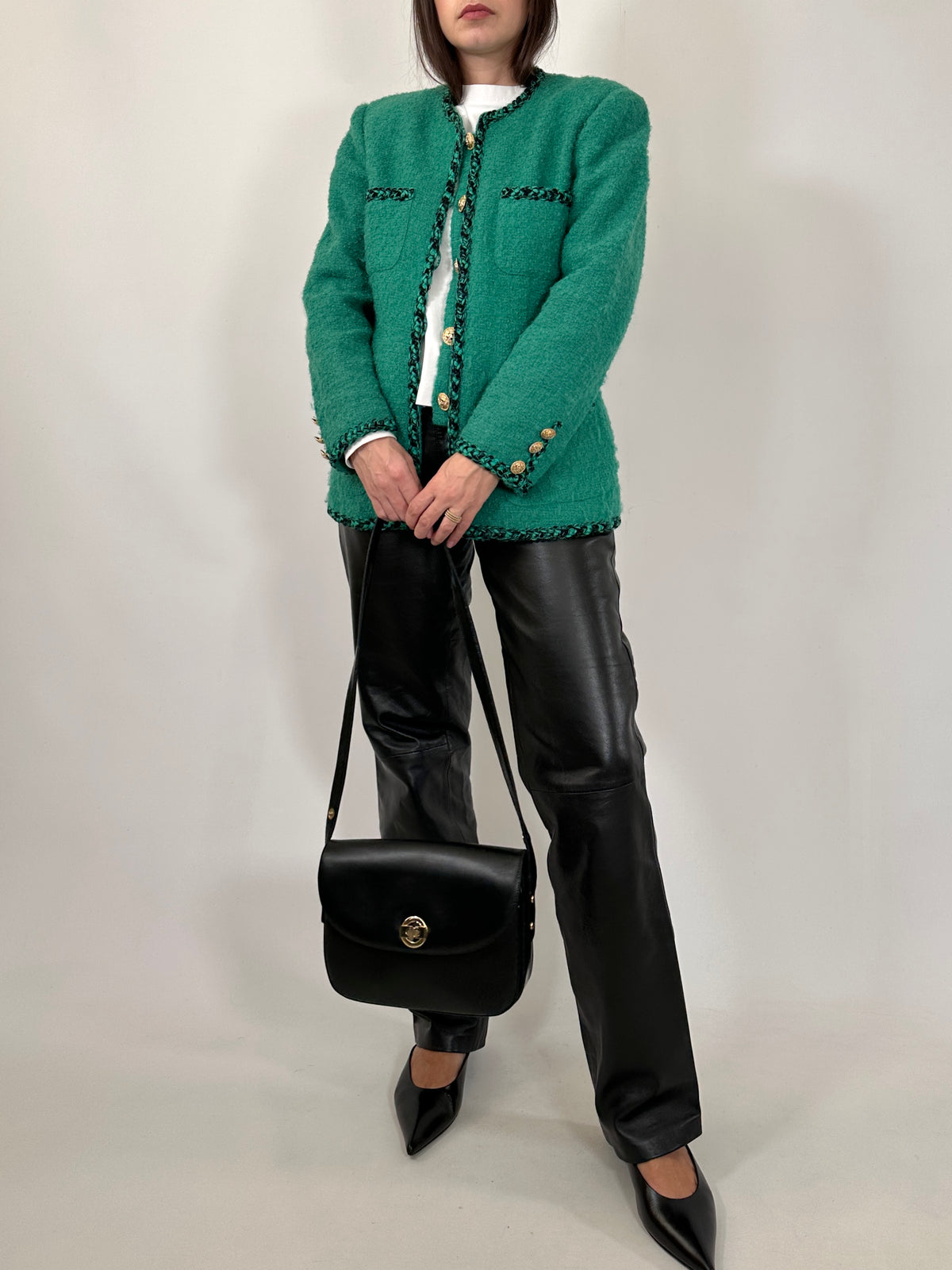 Vintage Green Bouclé Wool Jacket