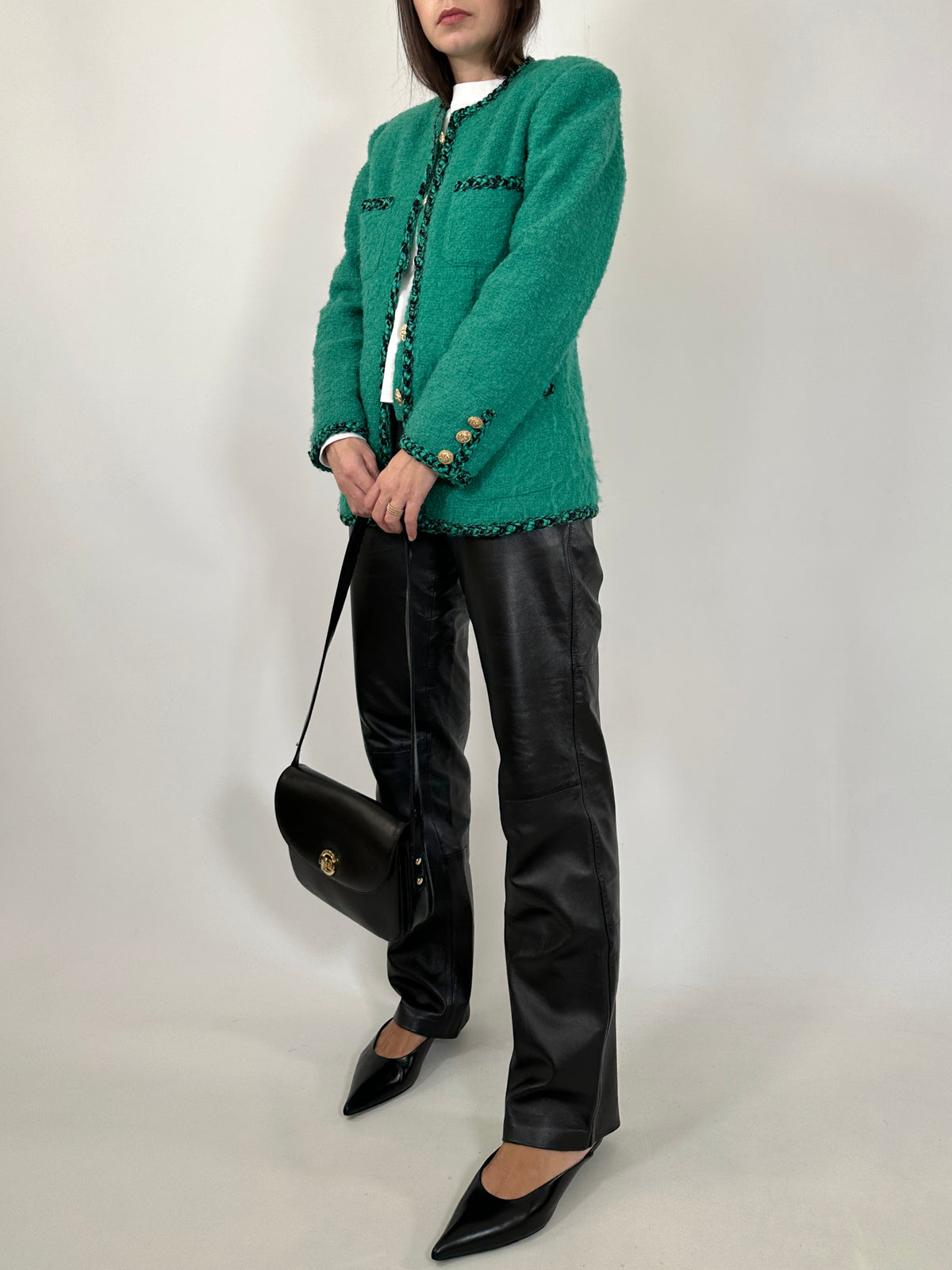 Vintage Green Bouclé Wool Jacket