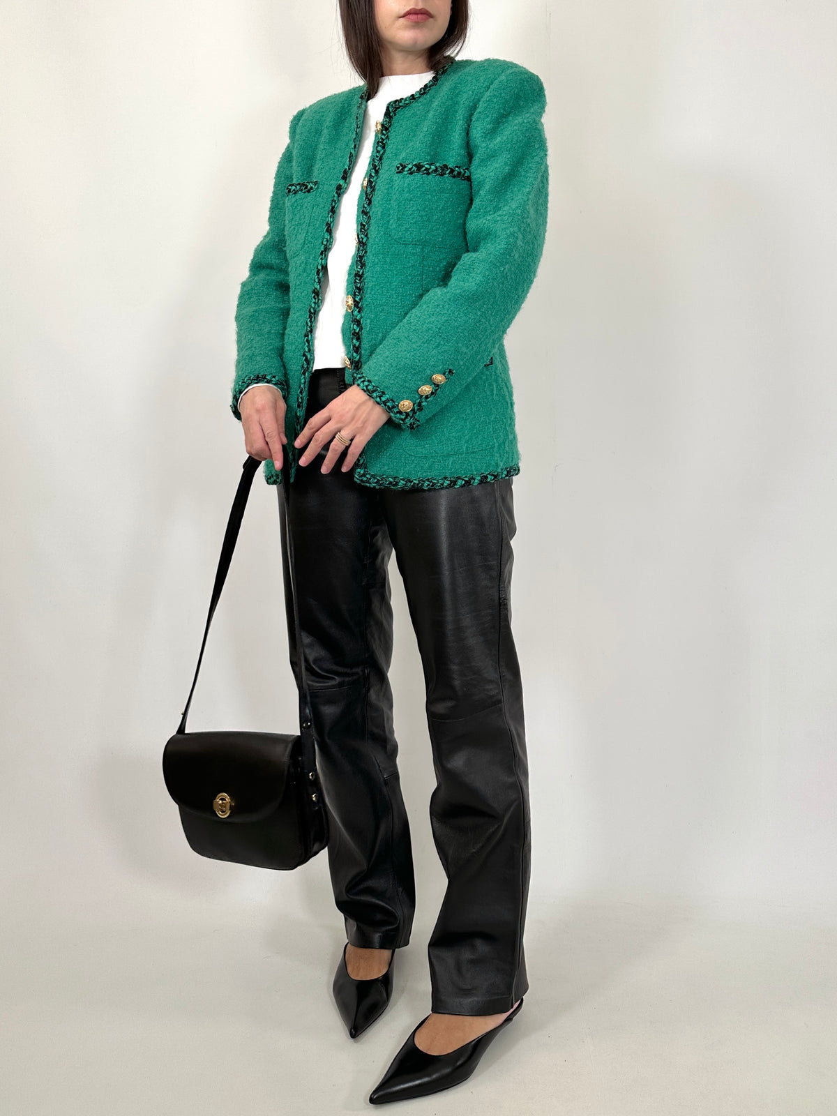 Vintage Green Bouclé Wool Jacket