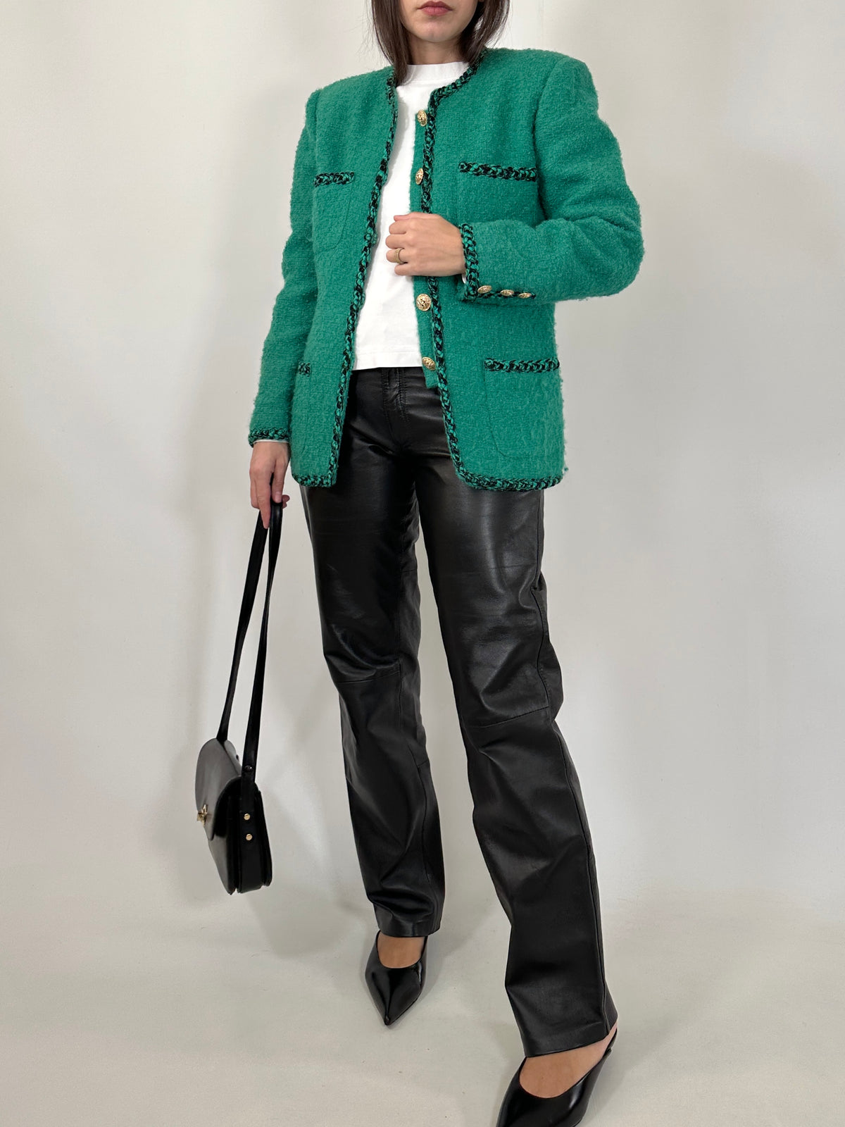 Vintage Green Bouclé Wool Jacket
