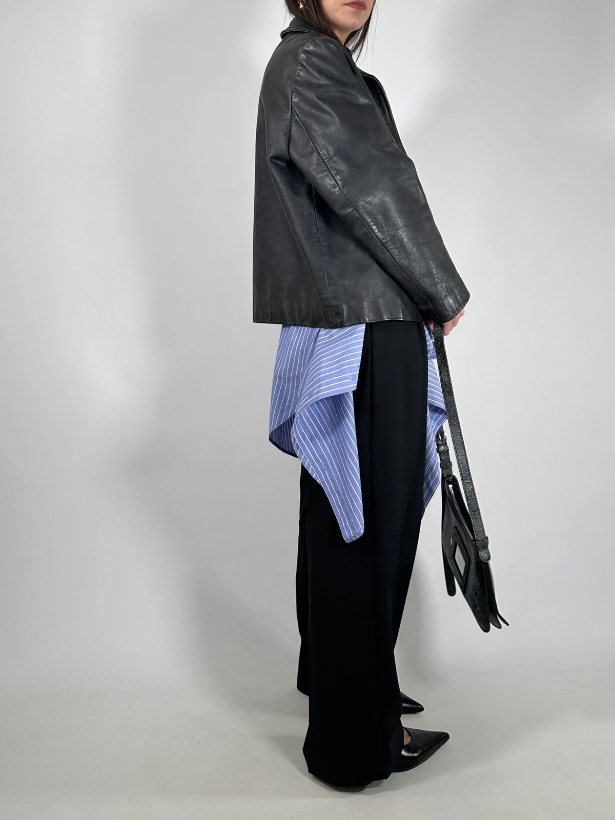 Grey Leather Zip-Up Jacket