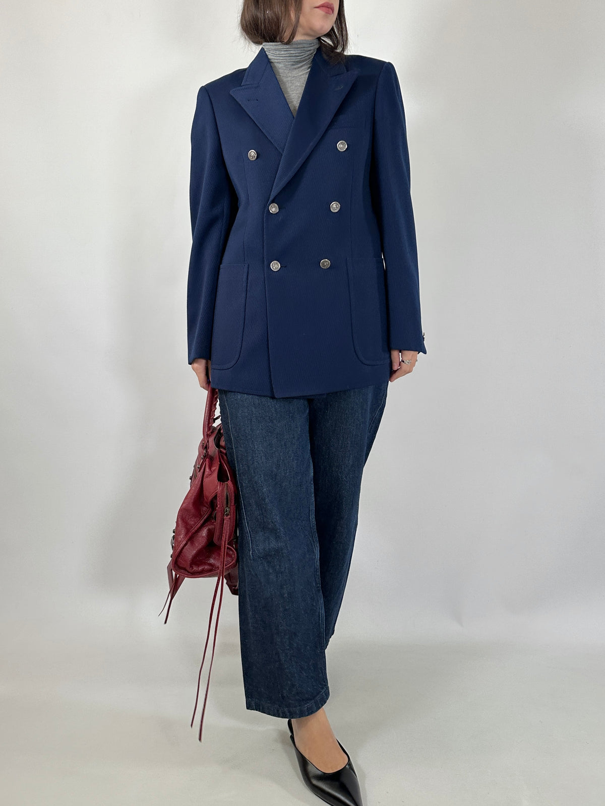 Vintage Navy Double-Breasted Blazer