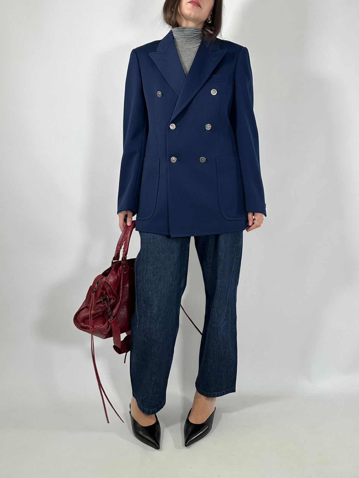 Vintage Navy Double-Breasted Blazer