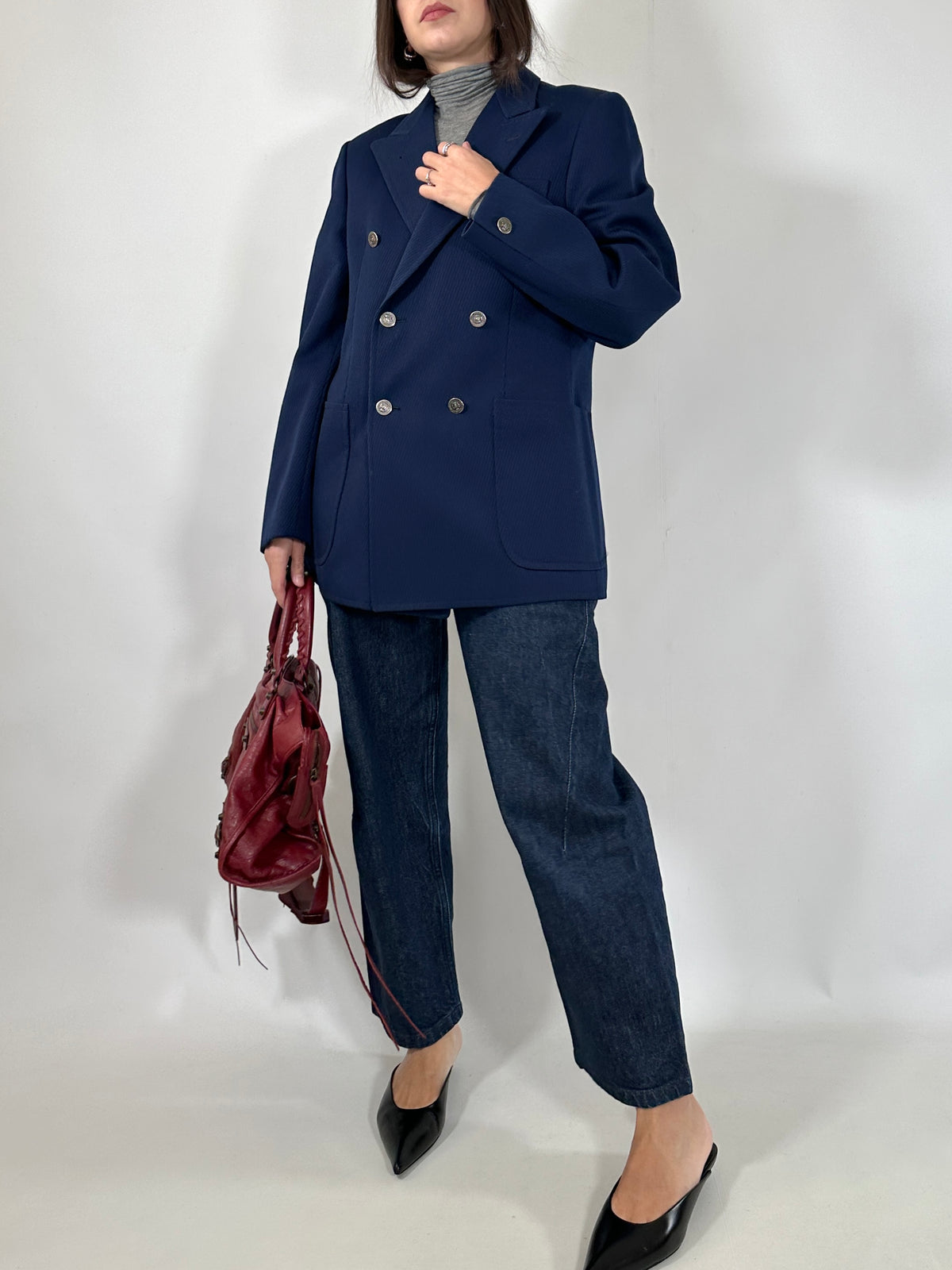 Vintage Navy Double-Breasted Blazer