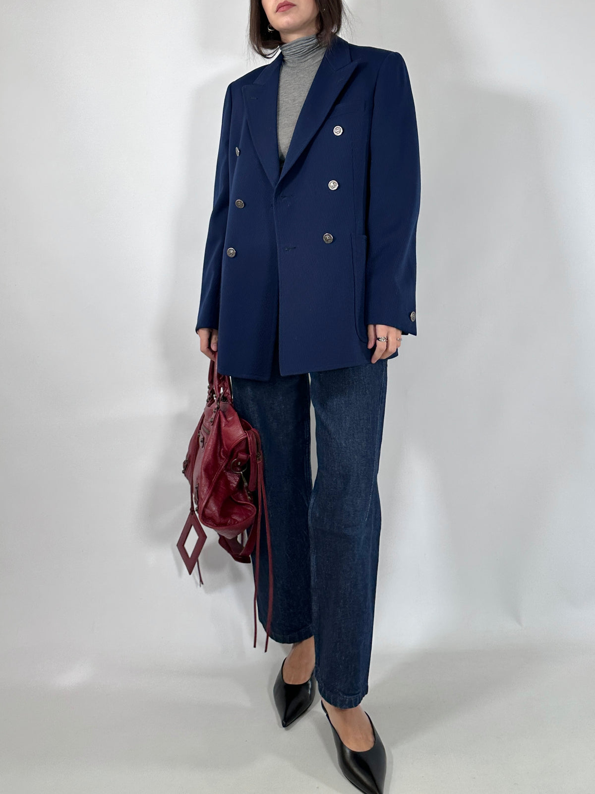 Vintage Navy Double-Breasted Blazer