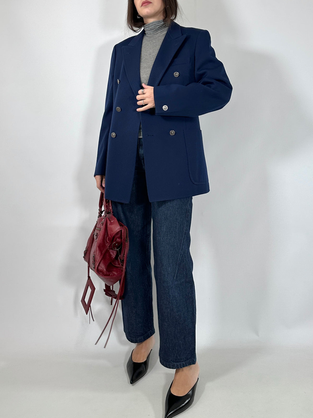 Vintage Navy Double-Breasted Blazer