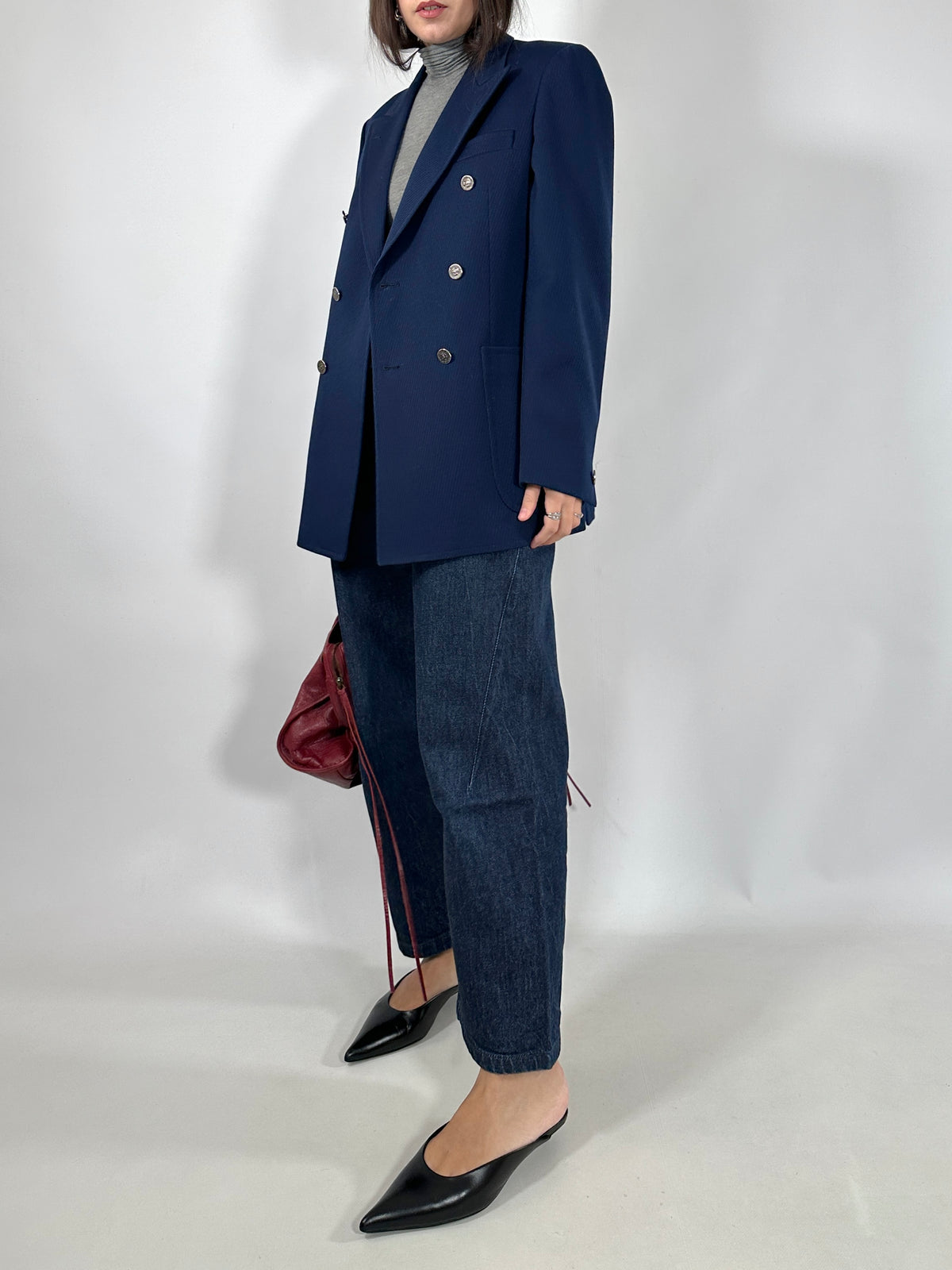 Vintage Navy Double-Breasted Blazer