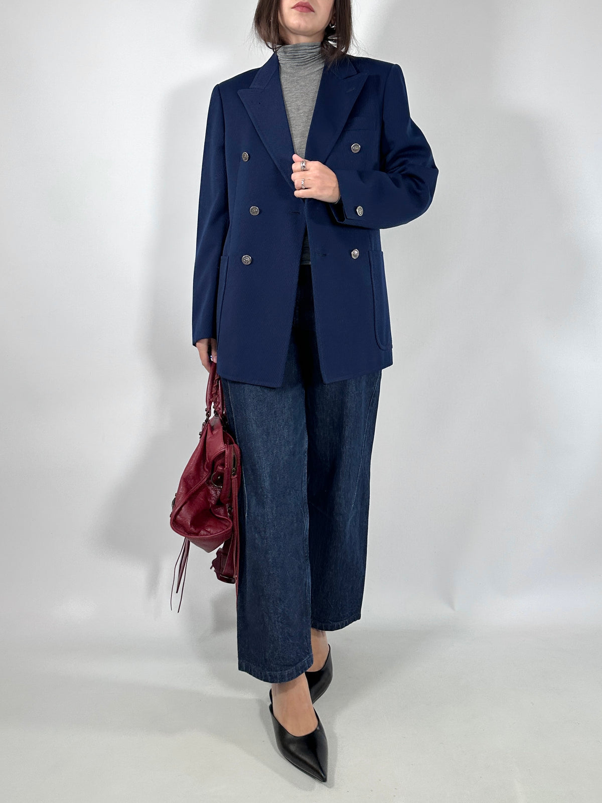 Vintage Navy Double-Breasted Blazer
