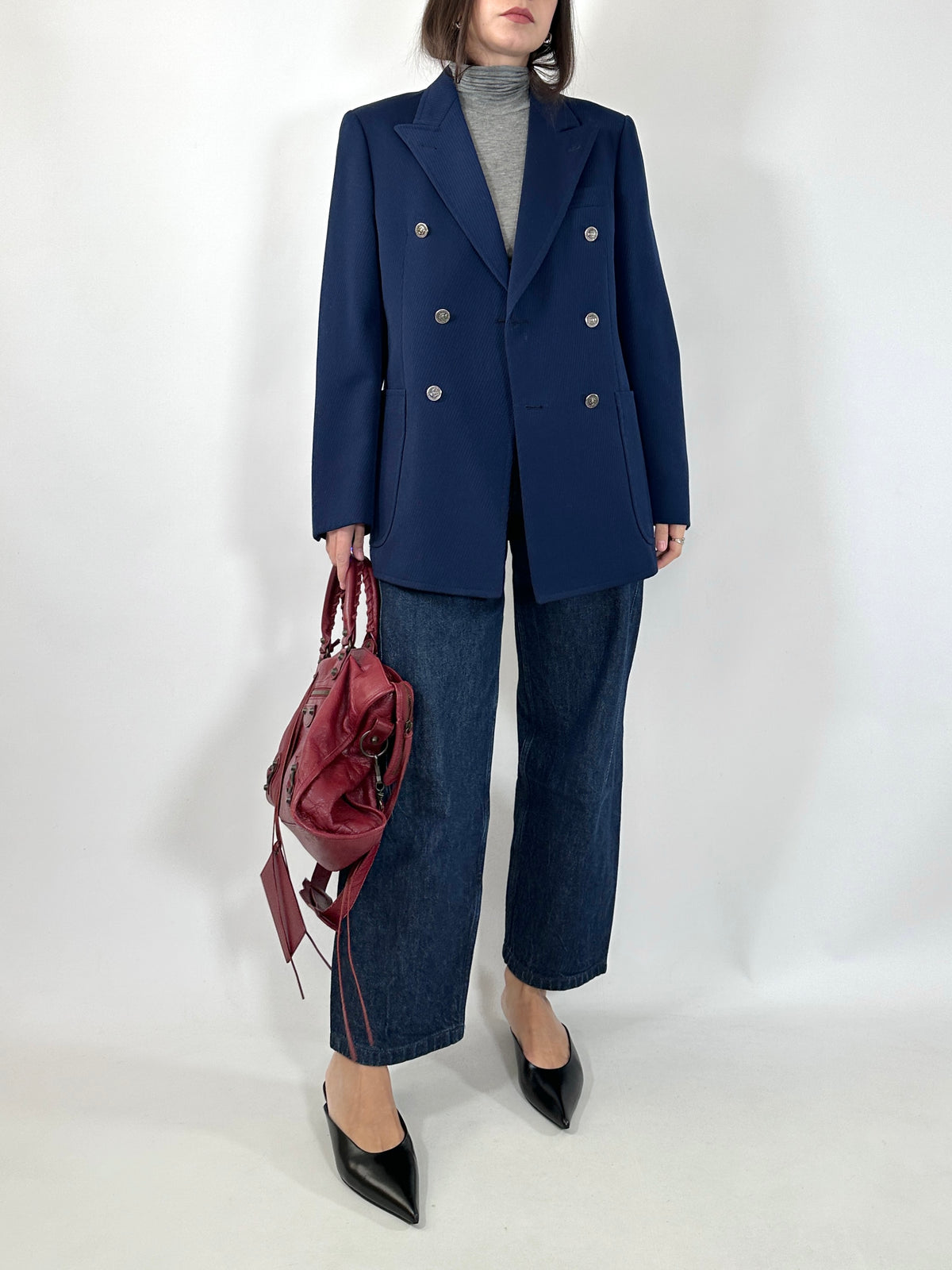 Vintage Navy Double-Breasted Blazer