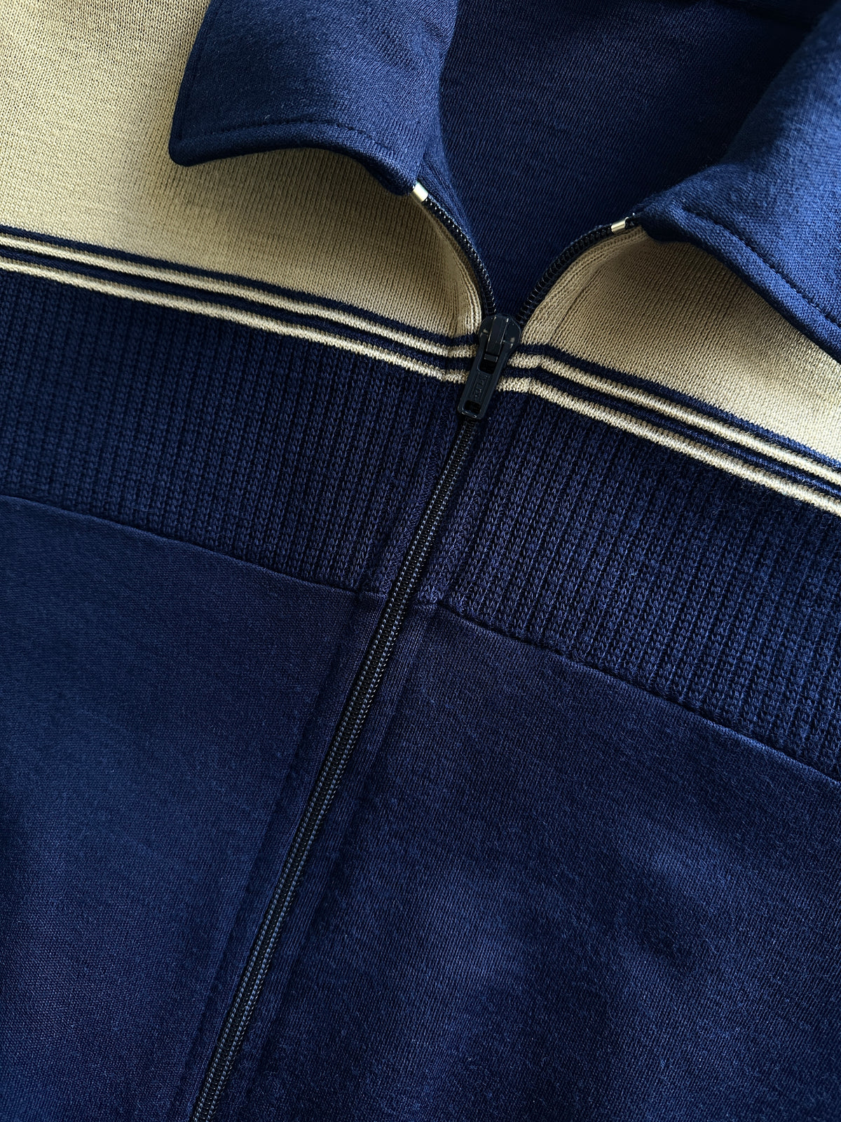 Navy Two-Tone Retro Zip-Up Cardigan