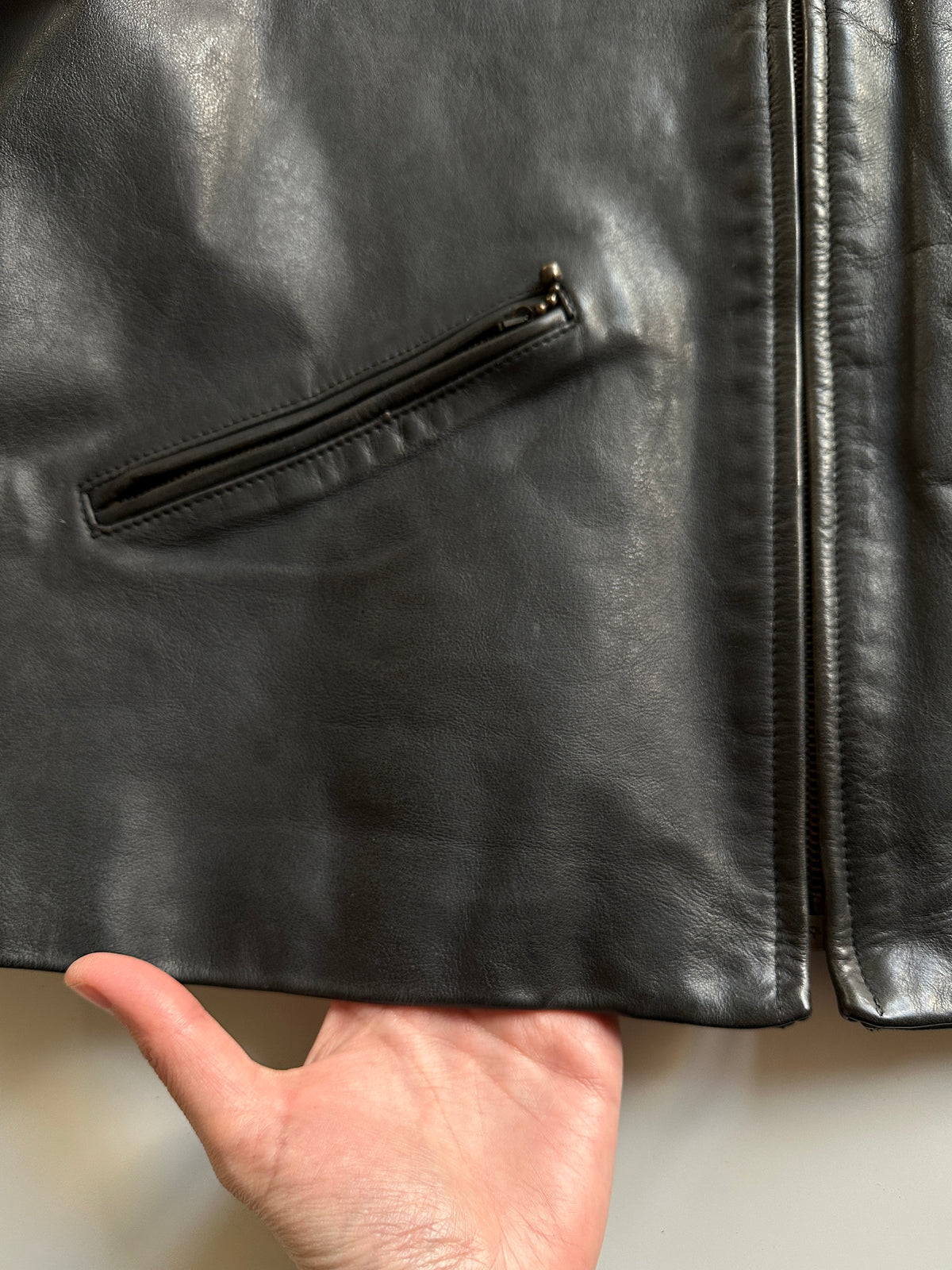 Grey Leather Zip-Up Jacket