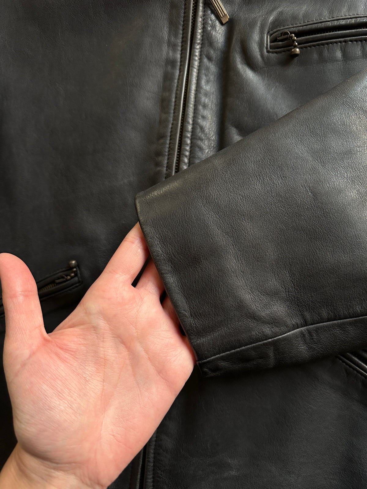 Grey Leather Zip-Up Jacket
