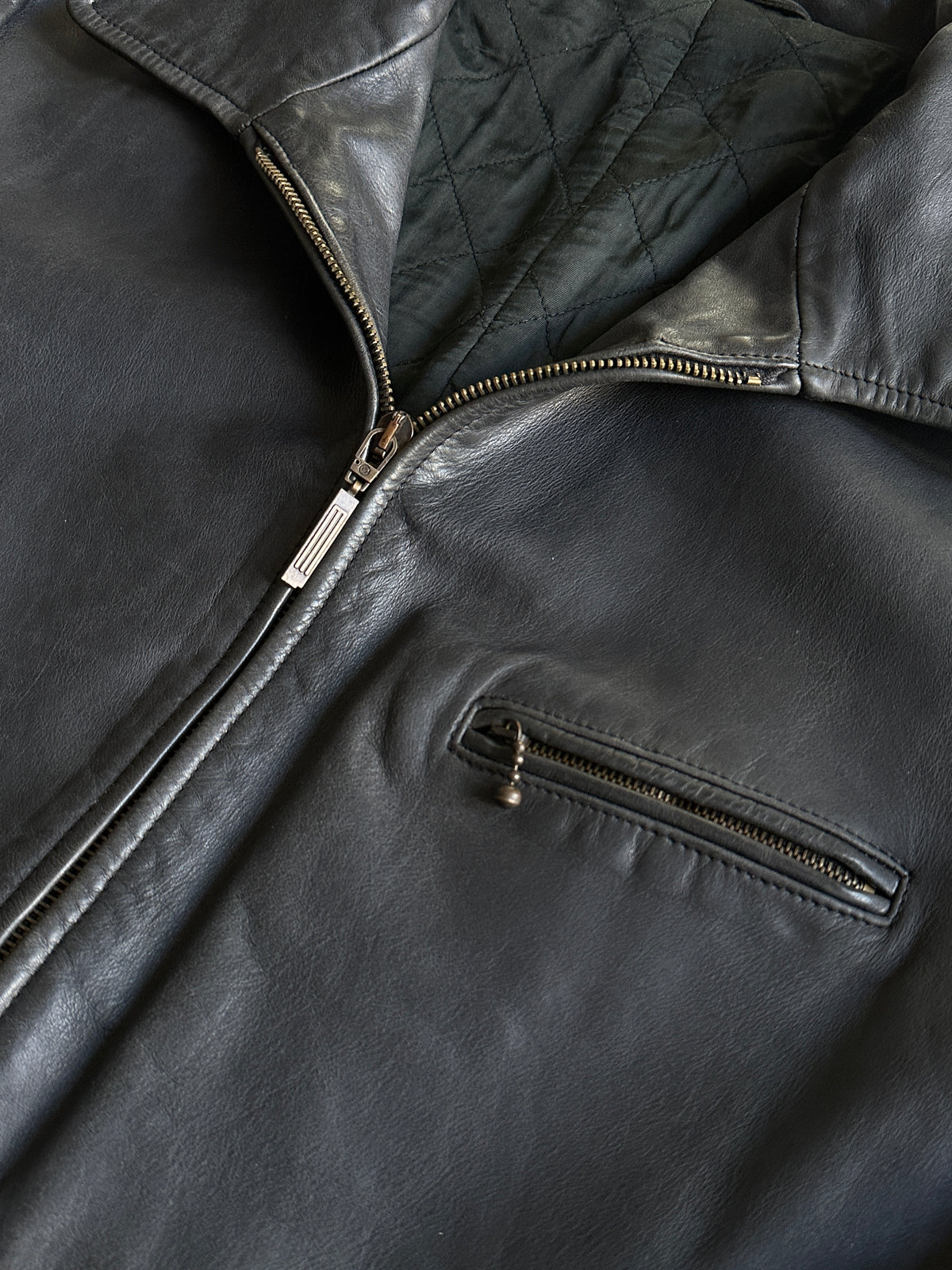 Grey Leather Zip-Up Jacket