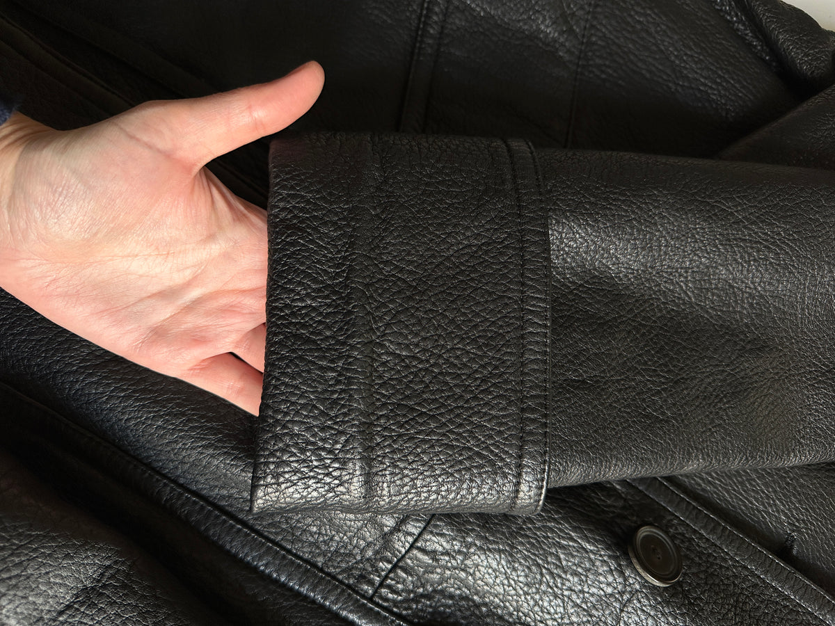 Black Leather Hooded Coat