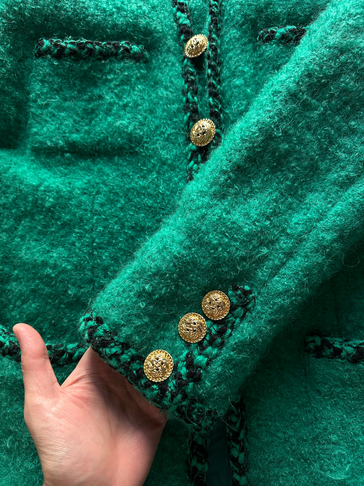 Vintage Green Bouclé Wool Jacket