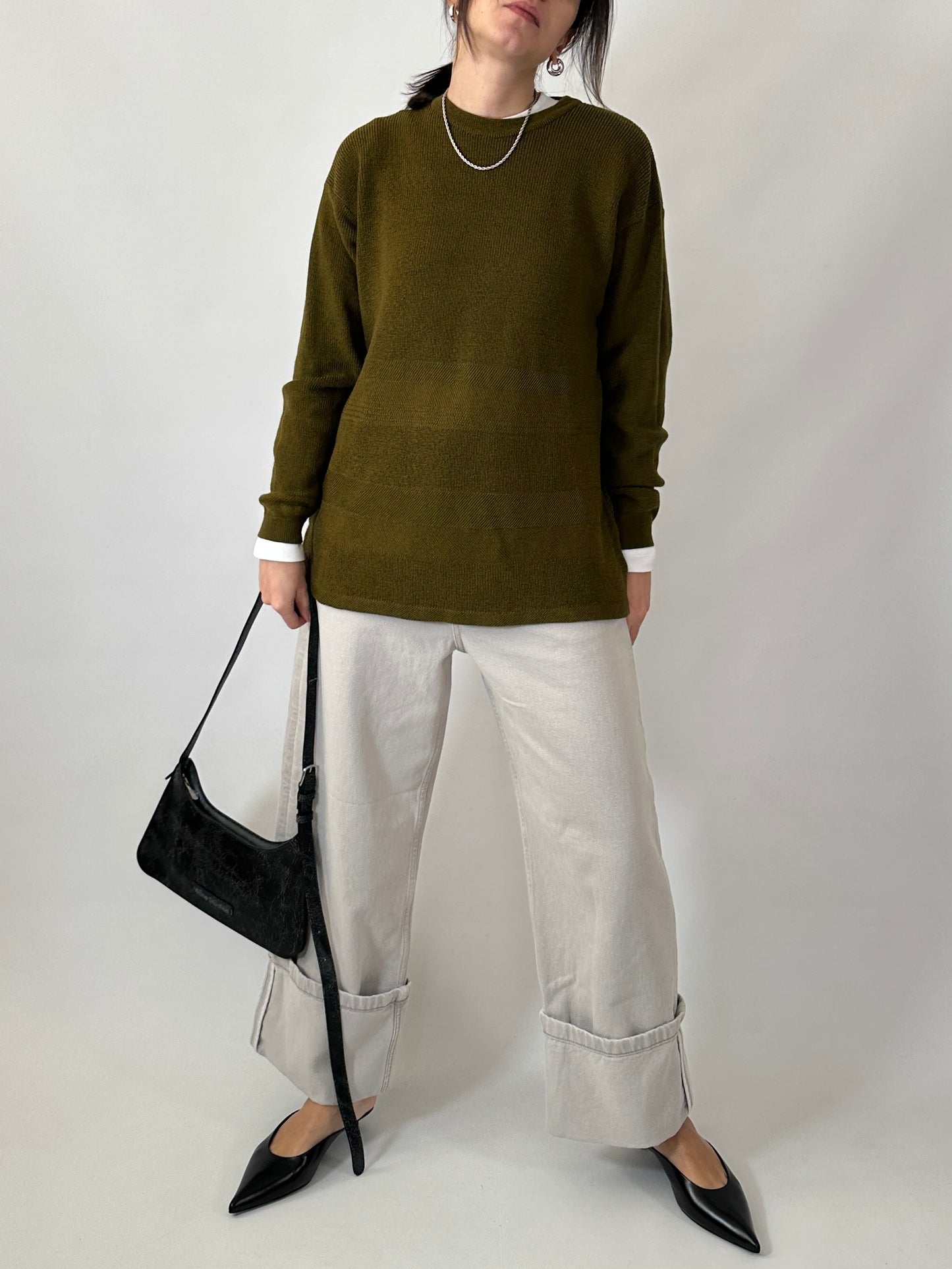 Virgin wool olive green vintage sweater